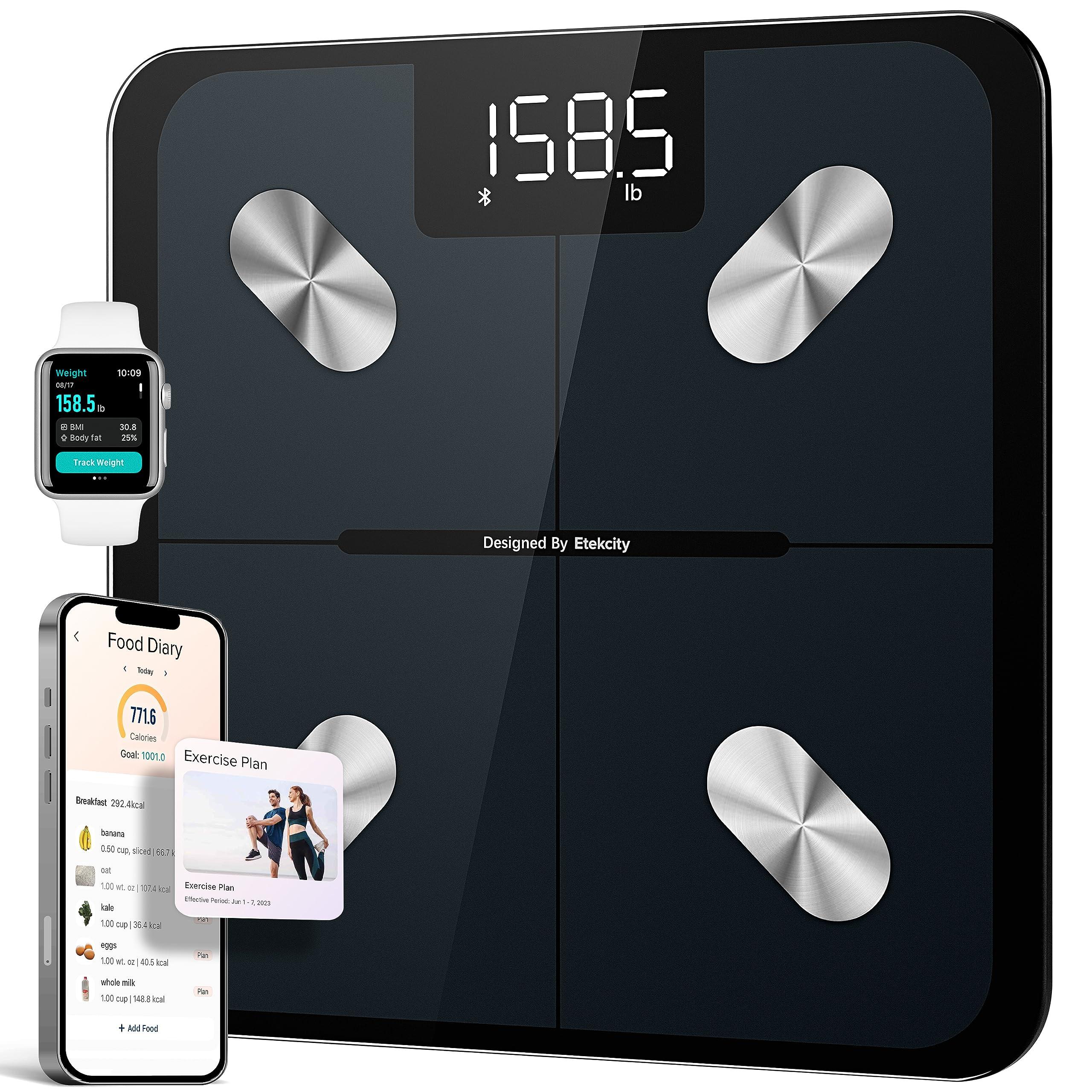Etekcity Etekcity Food Kitchen Scale, Digital Grams and Ounces Medium, Black & Scale for Body Weight and Fat Percentage, Smart Accurate Digital Bathroom Body Composition Bluetooth Weighing Machine 400lb