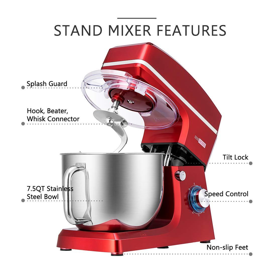 VIVOHOME VIVOHOME 7.5 Quart Stand Mixer, 660W 6-Speed Tilt-Head Kitchen Electric Food Mixer with Beater, Dough Hook, Wire Whip, and Egg Separator, Red