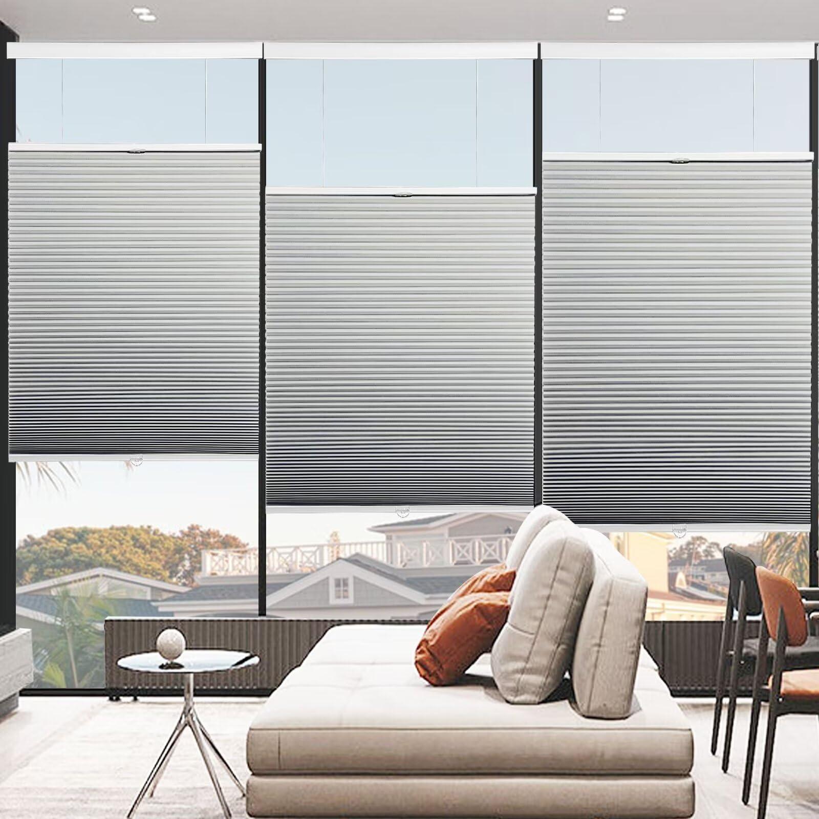 MYshade MYshade Custom Top Down Bottom Up Cellular Shades Blackout Up Down Window Blind Cordless Cellular Blinds & Shades Easy to Install 20" W x 24" H Grey