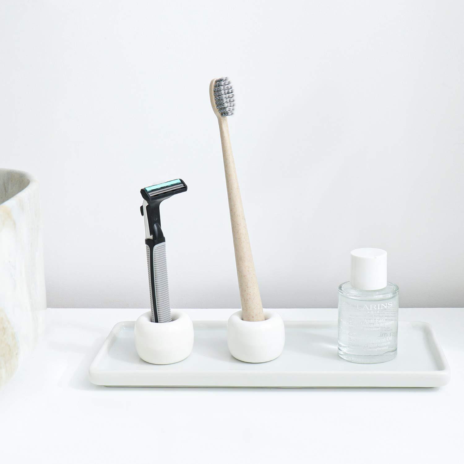 Airmoon Airmoon Mini Ceramics Handmade Couple Toothbrush Holder Stand for Bathroom Vanity Countertops, White, Pack of 2