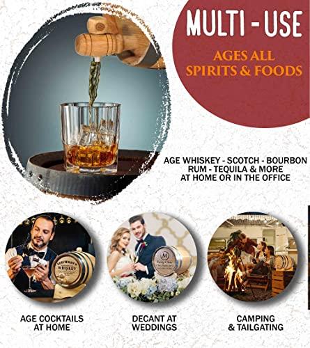 ReCoop ® Barrels 20 Liter American Oak Aging Barrel (5 gallon) with Stand, Bung and Spigot | Age Cocktails, Whiskey, Rum, Tequila, Beer, Wine and More! | Laser Engraved Bourbon Barrel B512 Design