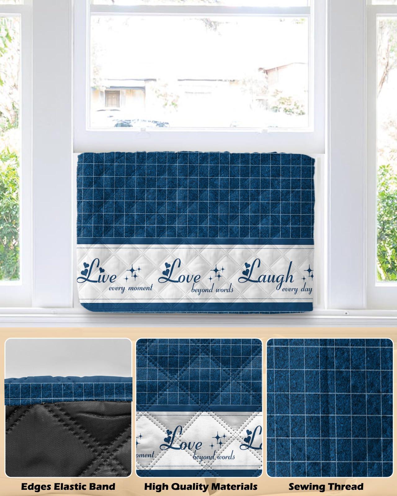 Falaniique Live-Love-Laugh Indoor Air Conditioner Cover for Window Units, Double Insulation Adjustable Waterproof Indoor AC Cover with Elastic Straps Retro Buffalo Plaid Wall Blue 21'' x 15'' x 3.5''