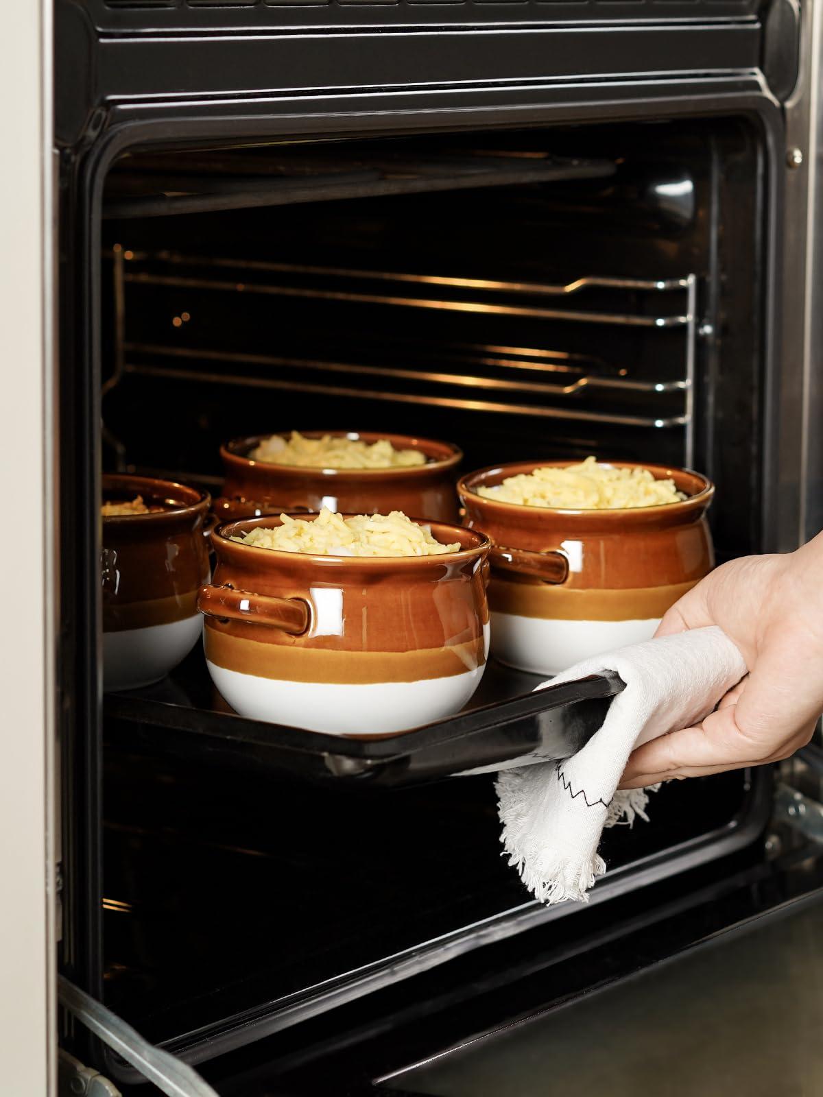 LE TAUCI LE TAUCI French Onion Soup Bowls with Handles, 16 Oz Ceramic French Onion Soup Crocks Oven Safe Serving Bowls for Soup, Chili, Beef Stew, Cereal, Pot Pies, Set of 4