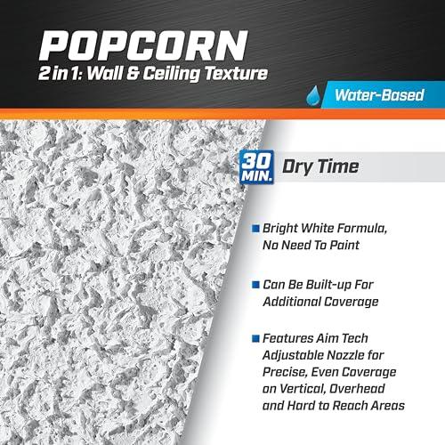 DAP DAP, White, 7079850025 Popcorn Water Based 2in1 Wall & Ceiling Texture Spray with Aim Tech Nozzle, 20 Ounce, 1.25 Pound (Pack of 1)