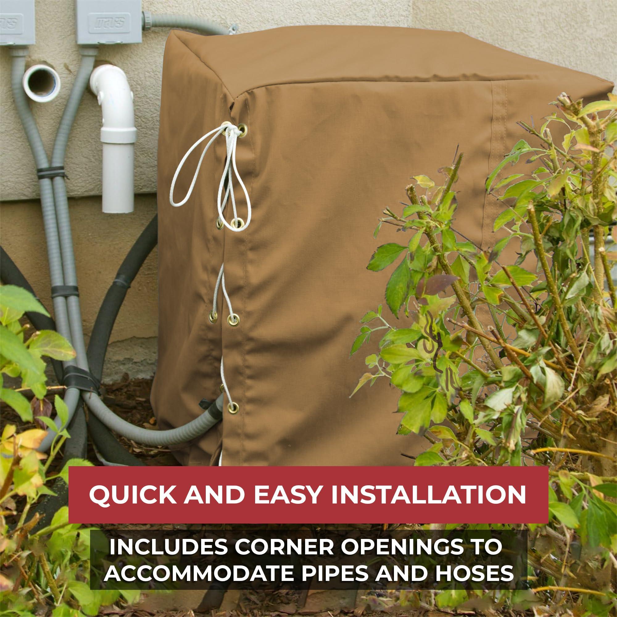 SugarHouse Custom Covers SugarHouse Outdoor Air Conditioner Cover - All-Weather, Waterproof Ultimate Canvas AC Protector, Made in The USA, 20-Year Warranty, Beige, 34 x 34 x 38 Inches