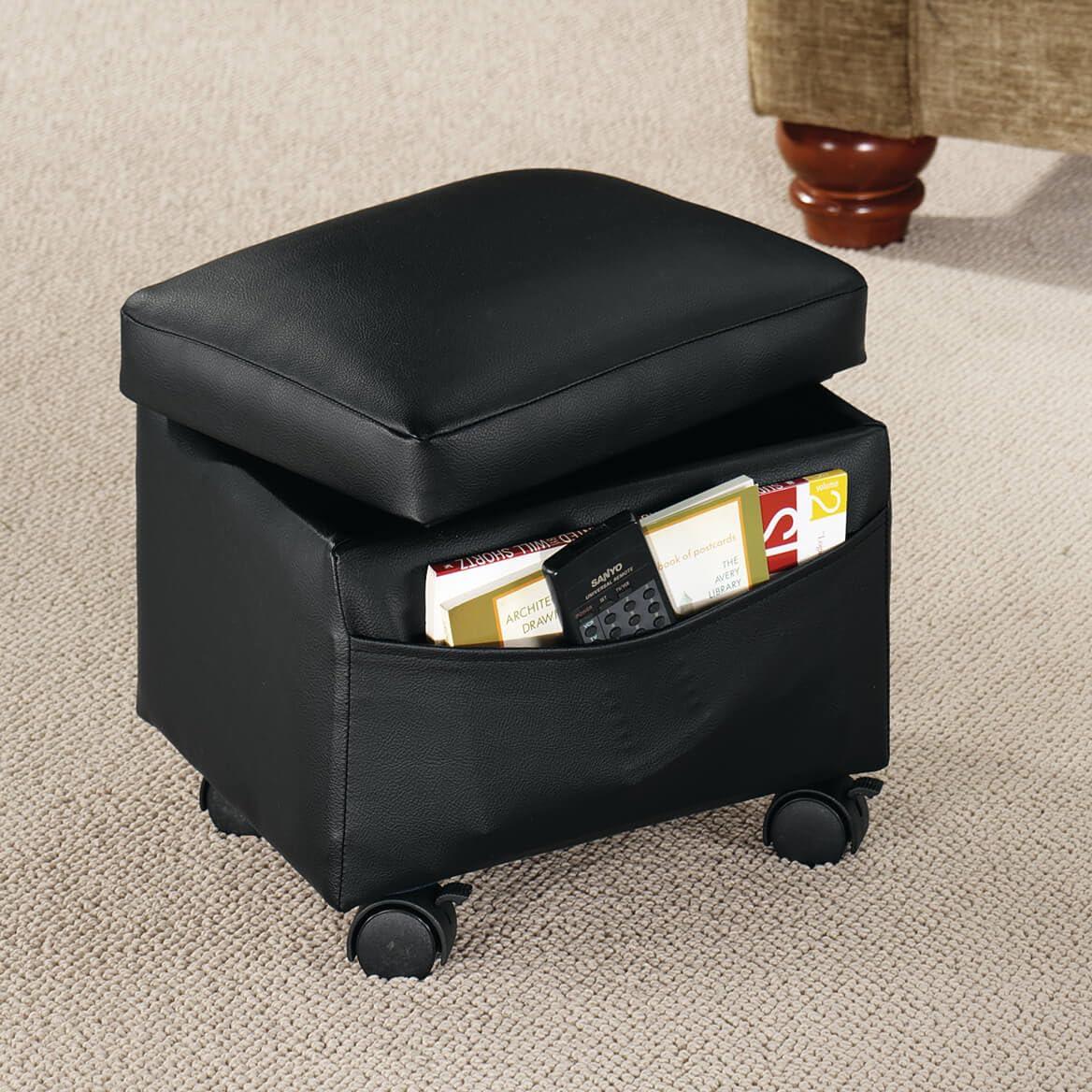 OakRidge OakRidge Flip Top Small Storage Ottoman, 13” L x 10” W x 12” H – Side Pocket Stores Magazines, Books & Remote Control – 4 Plastic Casters Lock in Place, Vinyl Covering Easily Wipes Clean