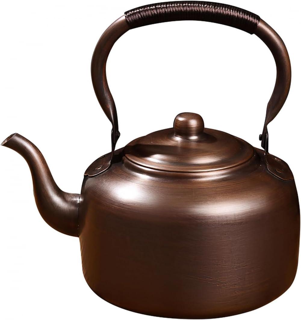 LRTYZBD Whistling Kettle,Stove-Top Kettle,Hand Forged of Thickened Pure Copper,Automatic Siren When Water Boils,Braided Rope Anti-Scald Handle, Suitable for Induction/Open Fire-Smooth ||3L