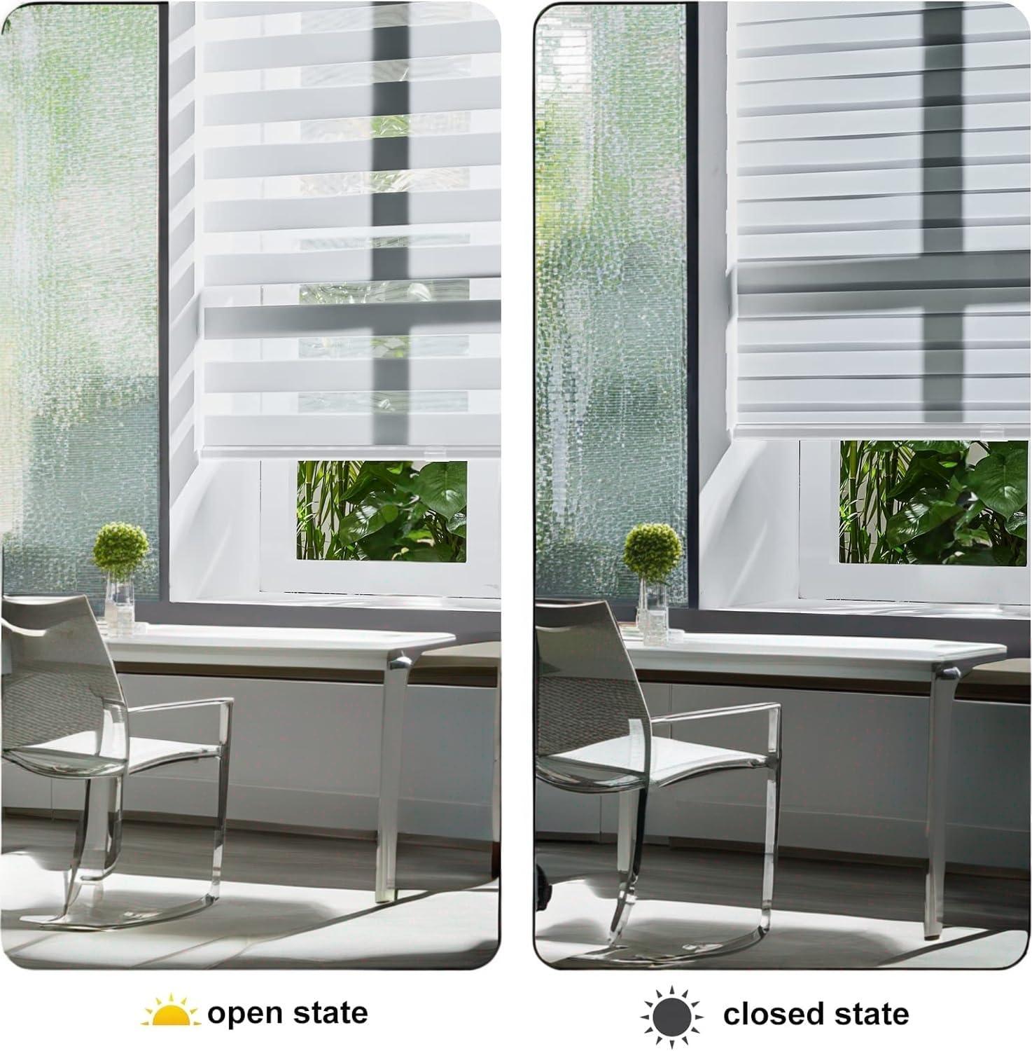 LOQPDNXN Zebra Blinds Custom Size Zebra Blinds Roller Shades for Windows Dual Layer Sheer or Privacy Light Control Day and Night Window Drapes Blinds & Shades White.44Wx(12" H to 98" H Customizeize)