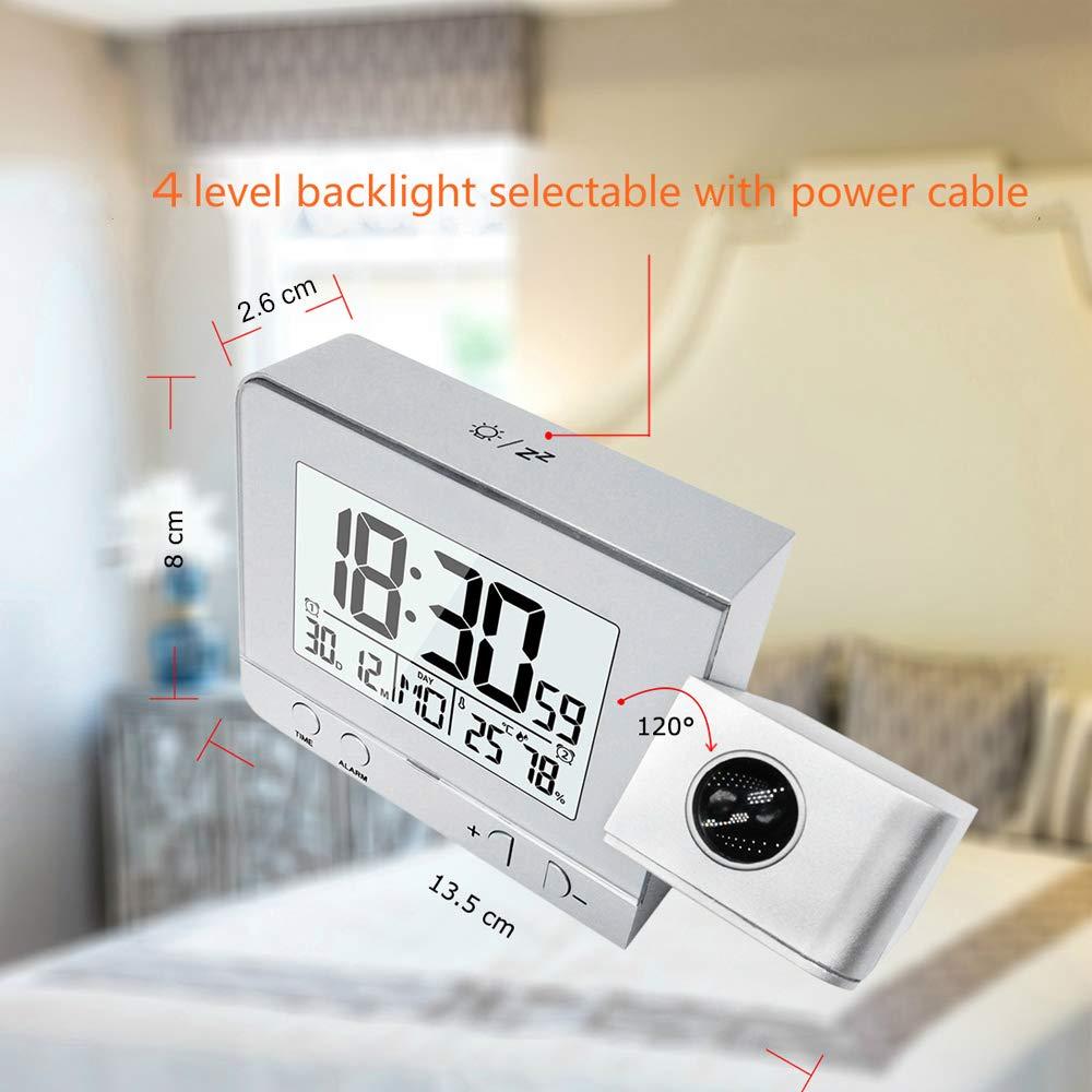IUPPA IUPPA Projection Alarm Clock for Bedroom with Hygrometer Digital Project Ceiling Clock Dimmable LED Display with USB 180Rotable with Dual Alarms 12/24H Snooze