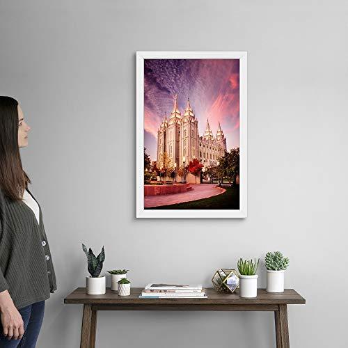CANVAS ON DEMAND Salt Lake Temple, Pink Sunrise, Salt White Framed Art Print, Utah Artwork