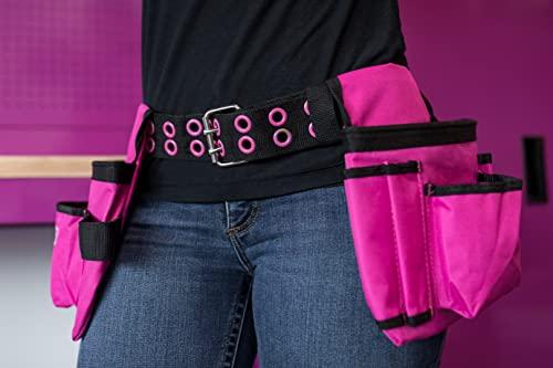 The Original Pink Box The Orignal Pink Box 2-Pouch 10-Pocket Canvas Tool Belt with Hammer Loop, and Adjustable Waist, Pink