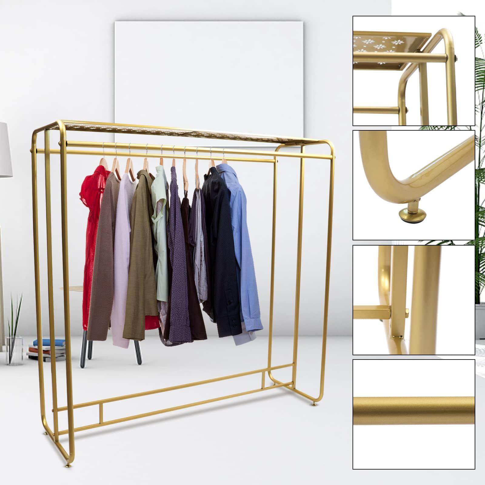 Eapmic Modern Clothes Retail Heavy Duty Garment Racks,Metal Clothing Store Hanger Storage Shelves,Floor-Standing Display Rack for Laundry Drying Rack Display Racks Garment Racks (Gold Double Rod,59"H)