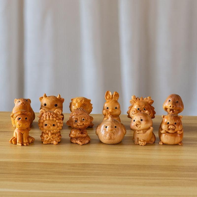 Ltahtliay Ltahtliay Wooden Animal Chinese Zodiac Figurines, Small Cute Animal Wooden Sculptures Handmade Accents Craft, Wood Craft Figurine Statue Art Small Animal for Home Office Table Decoration (1,Rat)