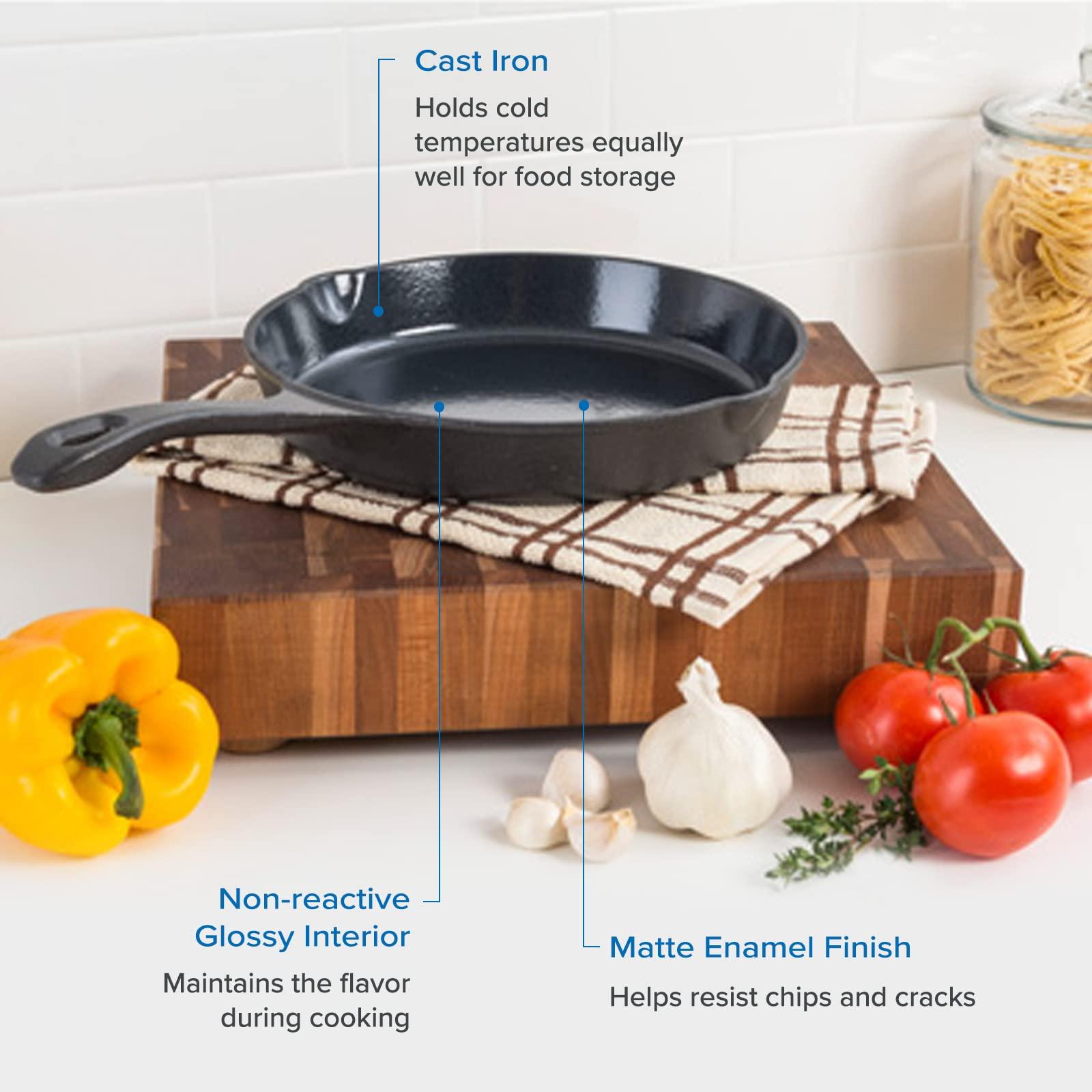 Viking Culinary Viking Culinary Enamel Cast Iron Fry Pan, 10 Inch, Ergonomic Stay-Cool Handle, Chip and Crack Resistant Coating, Grill, Oven Safe, Works on All Cooktops including Induction