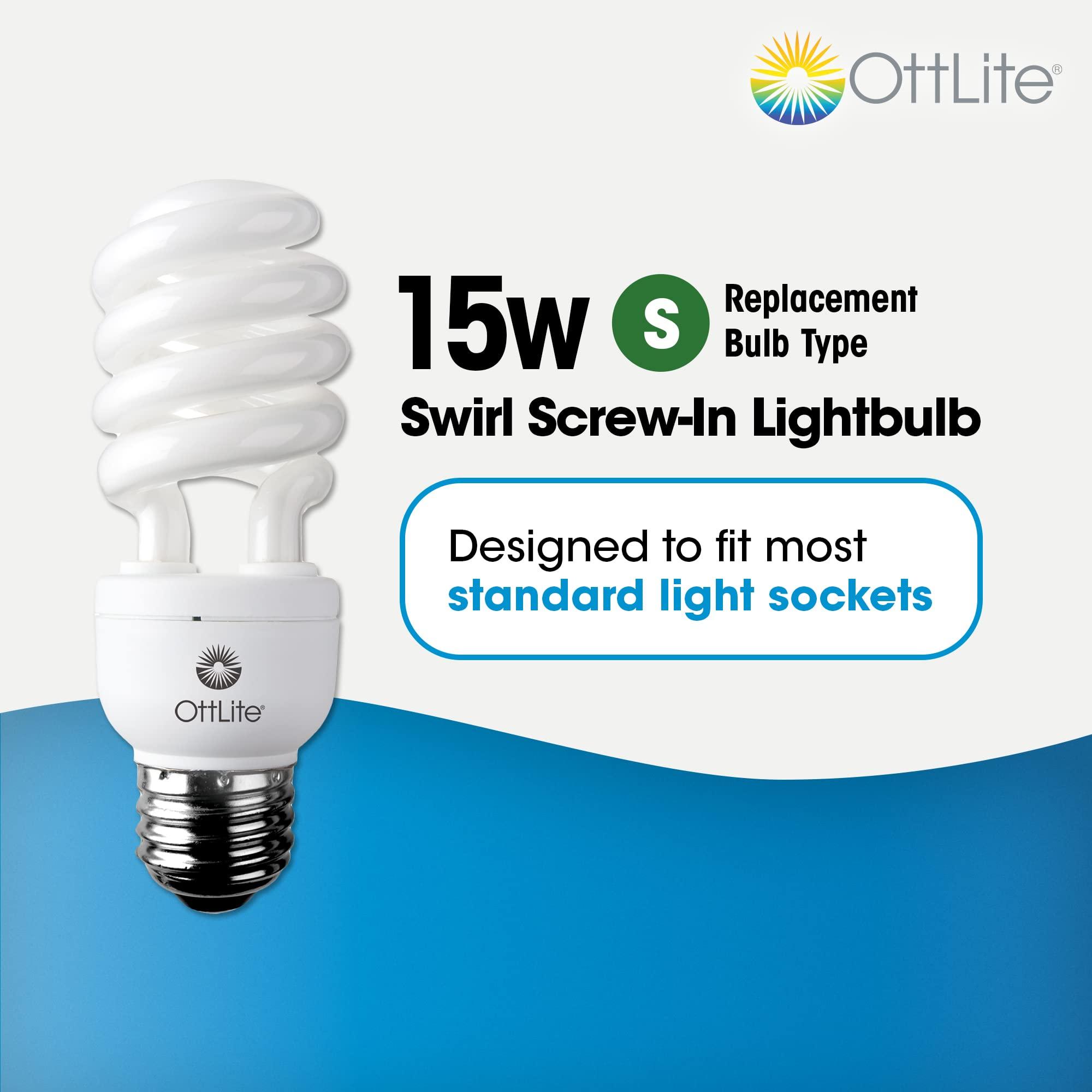 OttLite OttLite 15W Swirl Screw in Light Bulb - Compact Fluorescent Light Bulbs Replacement - Bright Natural Daylight for Bedroom, Living Room, Home Office, & Garage - Low Heat & Glare for Reduced Eyestrain