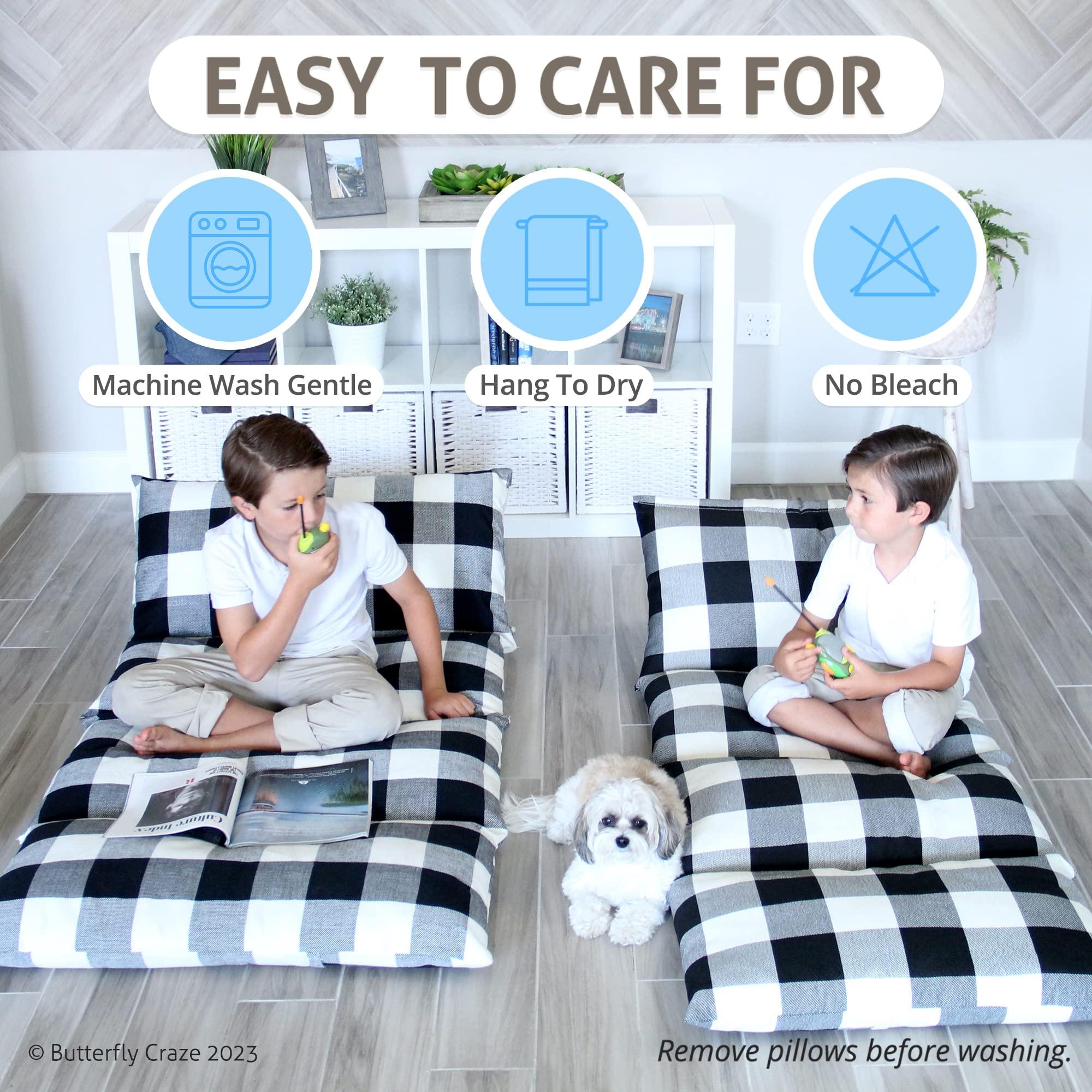 Butterfly Craze Butterfly Craze Floor Pillow Case, Mattress Bed Lounger Cover, Black/White, King Size - Cozy Seating Solution for Kids & Adults, Recliner Cushion, Perfect for Reading, TV Time (Pillow Not Included)