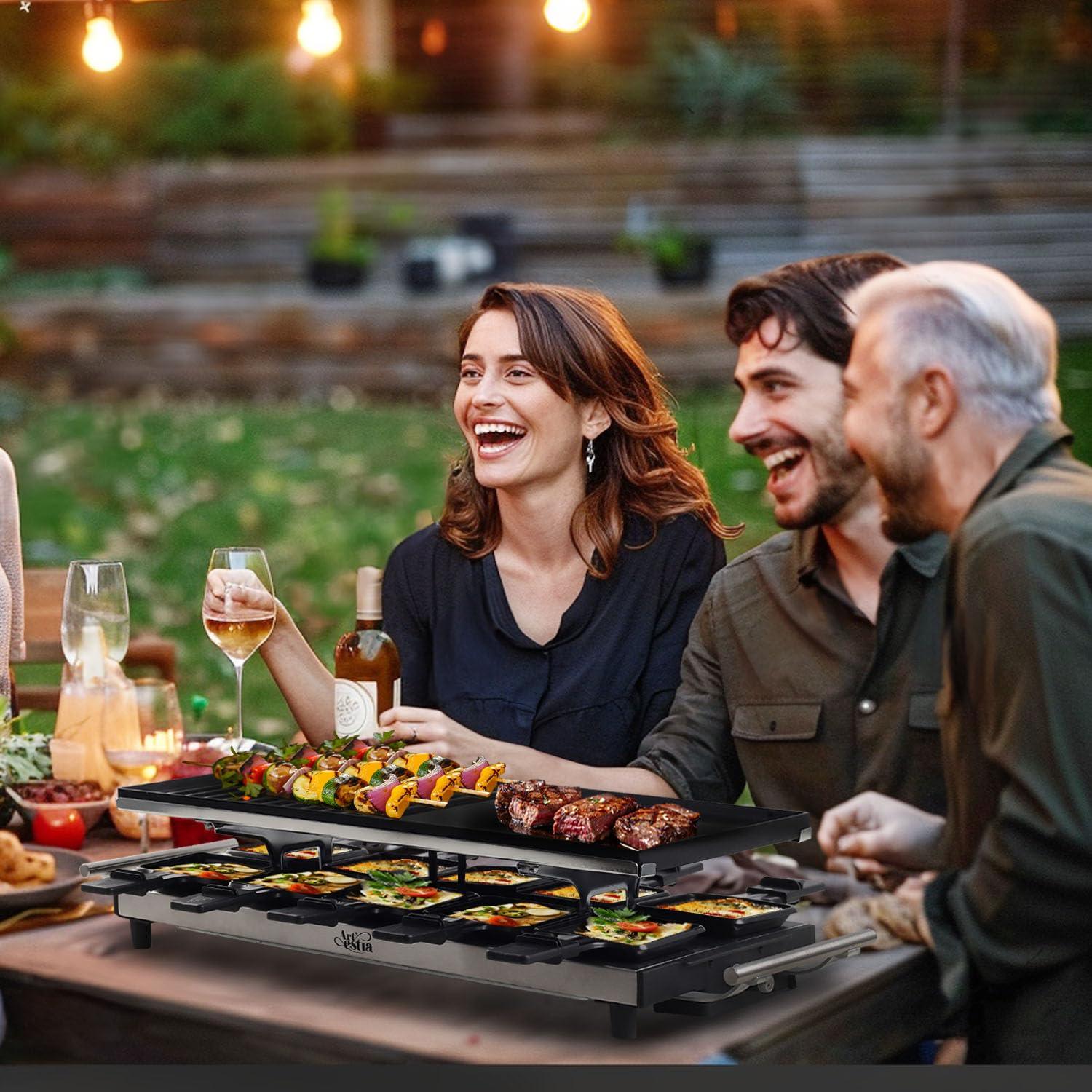 Artestia Artestia 1500W Large Size Raclette Cheese Grill Adjustable Temperature Korean BBQ Grill, Cheese Raclette with Grill Stone and Non-Stick Reversible Aluminum Plate for Parties Family