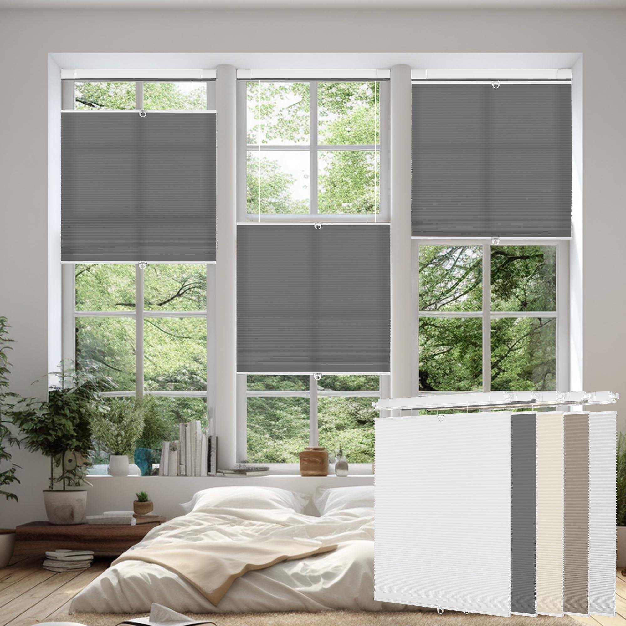 Doing-X Doing-X Cordless Cellular Shades Blackout Top Down Bottom Up No Tool No Drill Honeycomb Cellular Window Blinds Room Darkening French Door Blinds for Kitchen Living Room Office,Black,39" W x 48" H