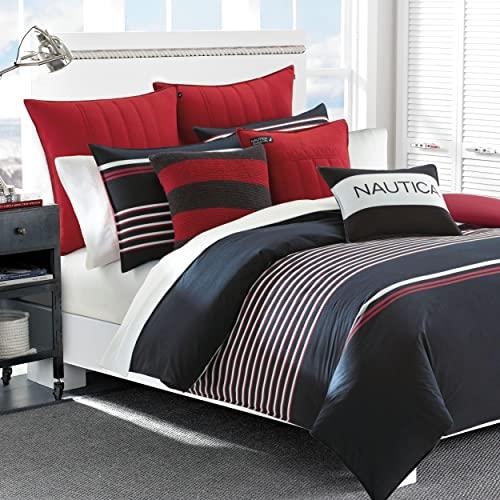 Nautica Nautica - Queen Comforter Set, Cotton Reversible Bedding with Matching Shams, Medium Weight for All Seasons (Mineola Navy, Queen)