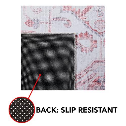 Safavieh SAFAVIEH Tucson Collection Area Rug - 6' Square, Beige & Rust, Persian Design, Non-Shedding Machine Washable & Slip Resistant Ideal for High Traffic Areas in Living Room, Bedroom (TSN129B)