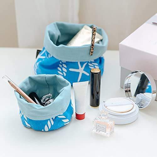 WINGOFFLY WINGOFFLY 3pcs Desk Fabric Storage Buckets Set Round Toy Cosmetic Organizer Decorative Flower Pot Bags for Succulent Flower (Blue)