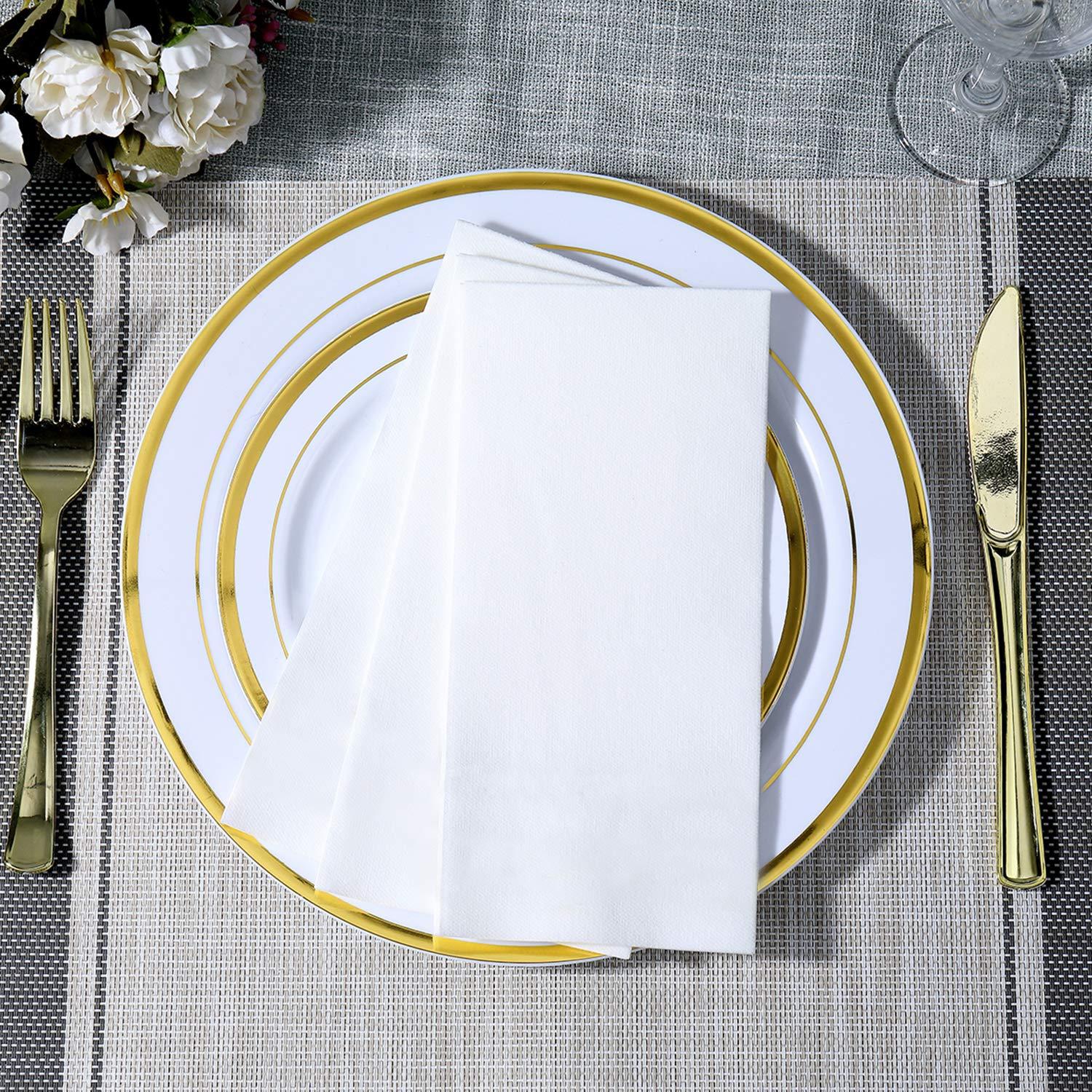 FOCUSLINE FOCUSLINE 100 Disposable Bathroom Napkins, Linen-Feel Paper Guest Towels, Soft and Absorbent Paper Hand Towels Party Napkins for Bathroom, Kitchen, Dinner, or Event, White, 12\" x 17\"