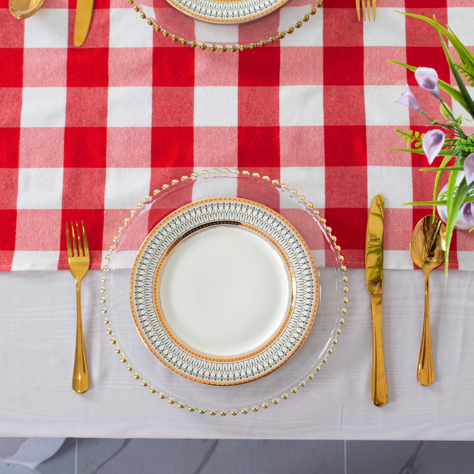 ShinyBeauty ShinyBeauty 4 Packs Checkered Table Runners 108 Inches Long Red and White Table Runner Christmas Decorations Farmhouse Plaid Linen for Dinning Party Outdoor Tables (14X108)