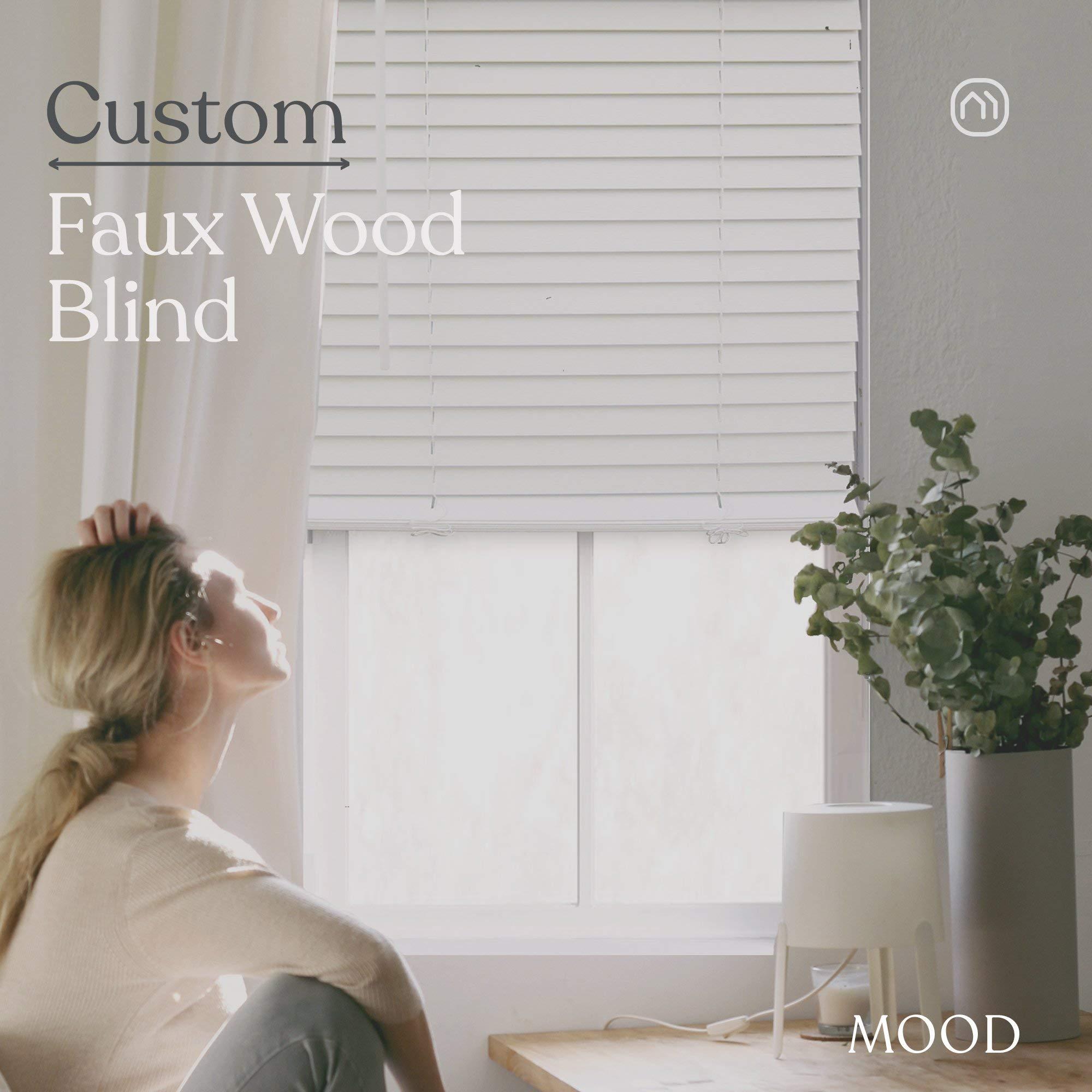 Mood MOOD Luxe Faux Wood Blinds | 46 inch Blinds for Windows | 2" Cordless Blackout Window Treatment | Luxe White | 46 Wide x 64 Tall