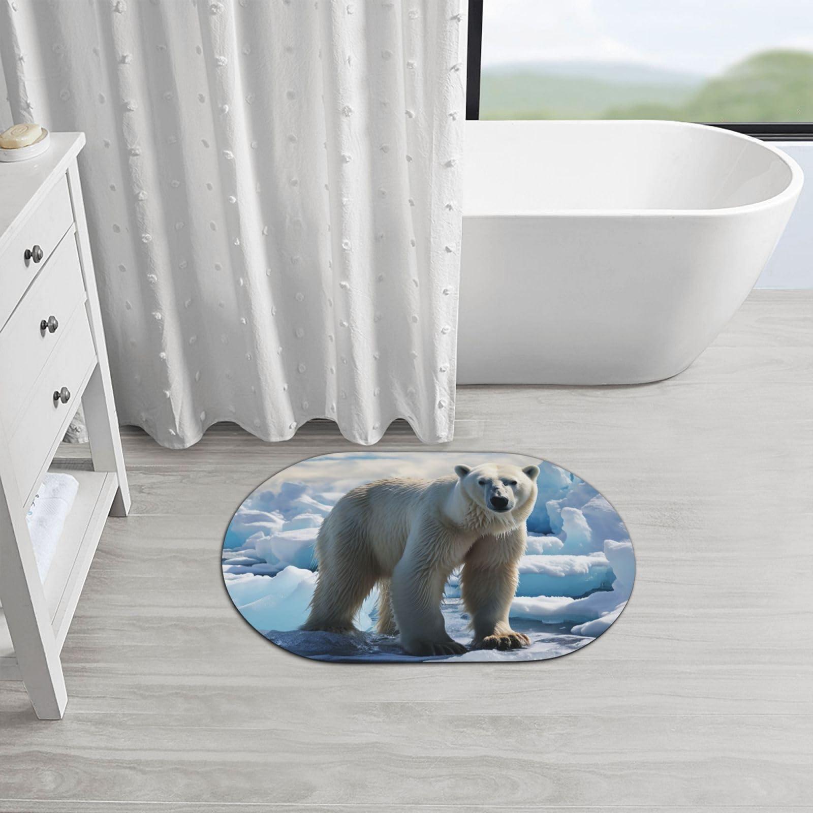 NONHAI Stone Bath Mats Polar Bear Ice Diatomaceous Earth Bath Mat Super Absorbent Bathroom Floor Mat Quick Drying Diatomite Shower Mat for Shower Bathtub Bathroom Accessory 15.7x23.6in