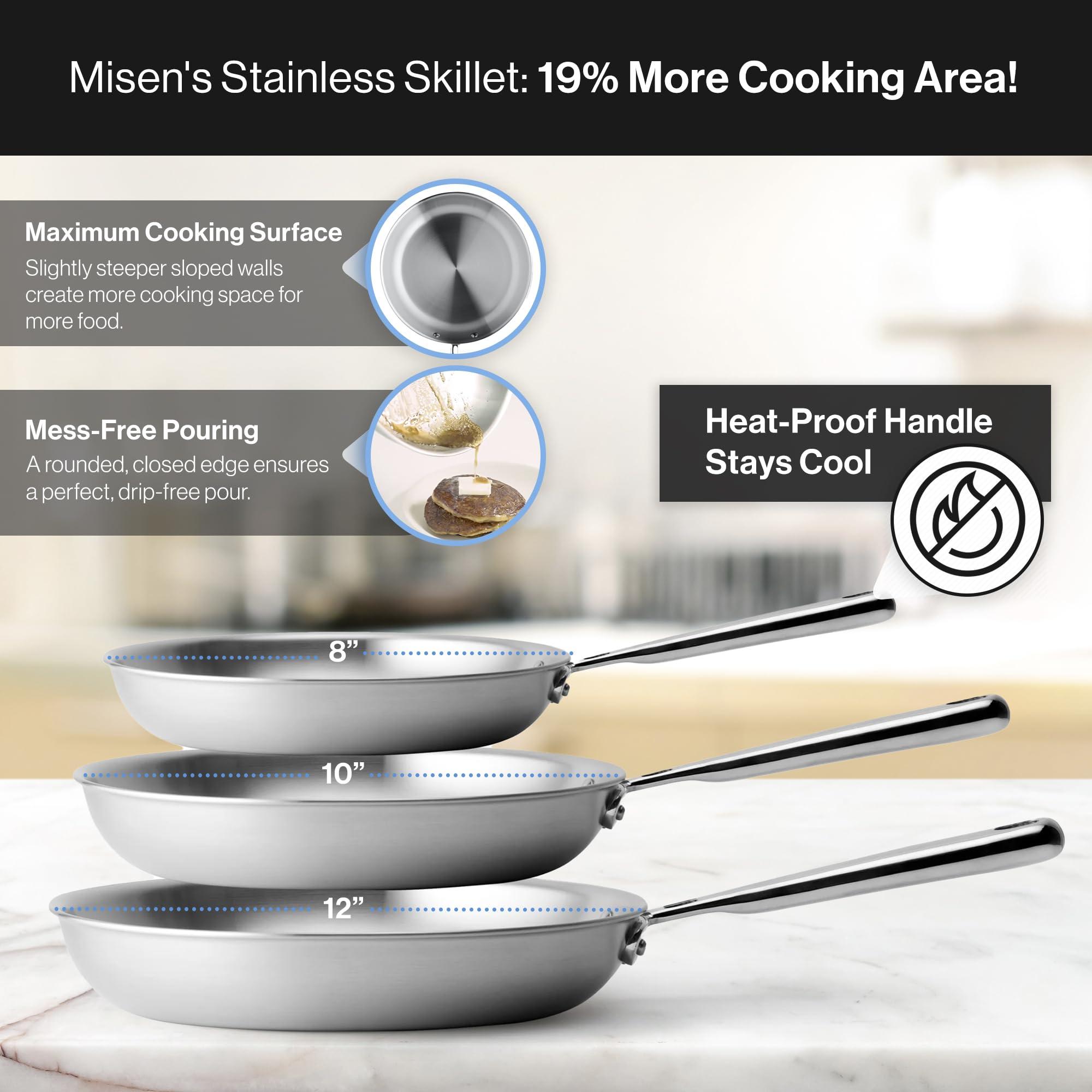 Misen Misen 5-Ply Stainless Steel 10" Frying Pan - Professional Cookware for Induction, Gas and Electric - Dishwasher Safe, Oven Safe to 800F - Durable, Versatile, Even Heating