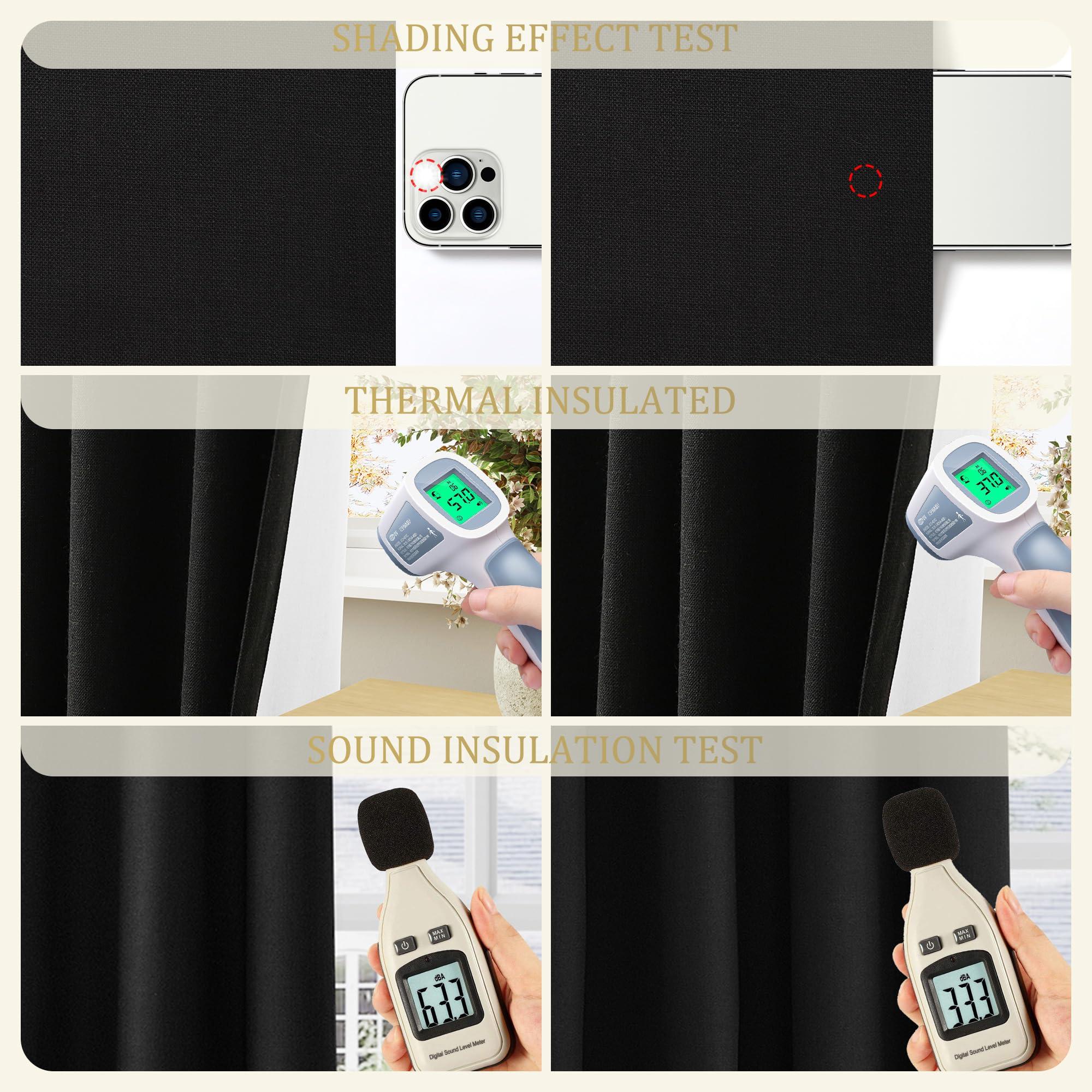 Jowels Jowels Black Linen Blackout Curtains 102 Length 2 Panels Set for Living Room Bedroom, 100% Black Out Thermal Insulated Linen Drapes, Room Darkening Grommet Curtains 102 Inches Long