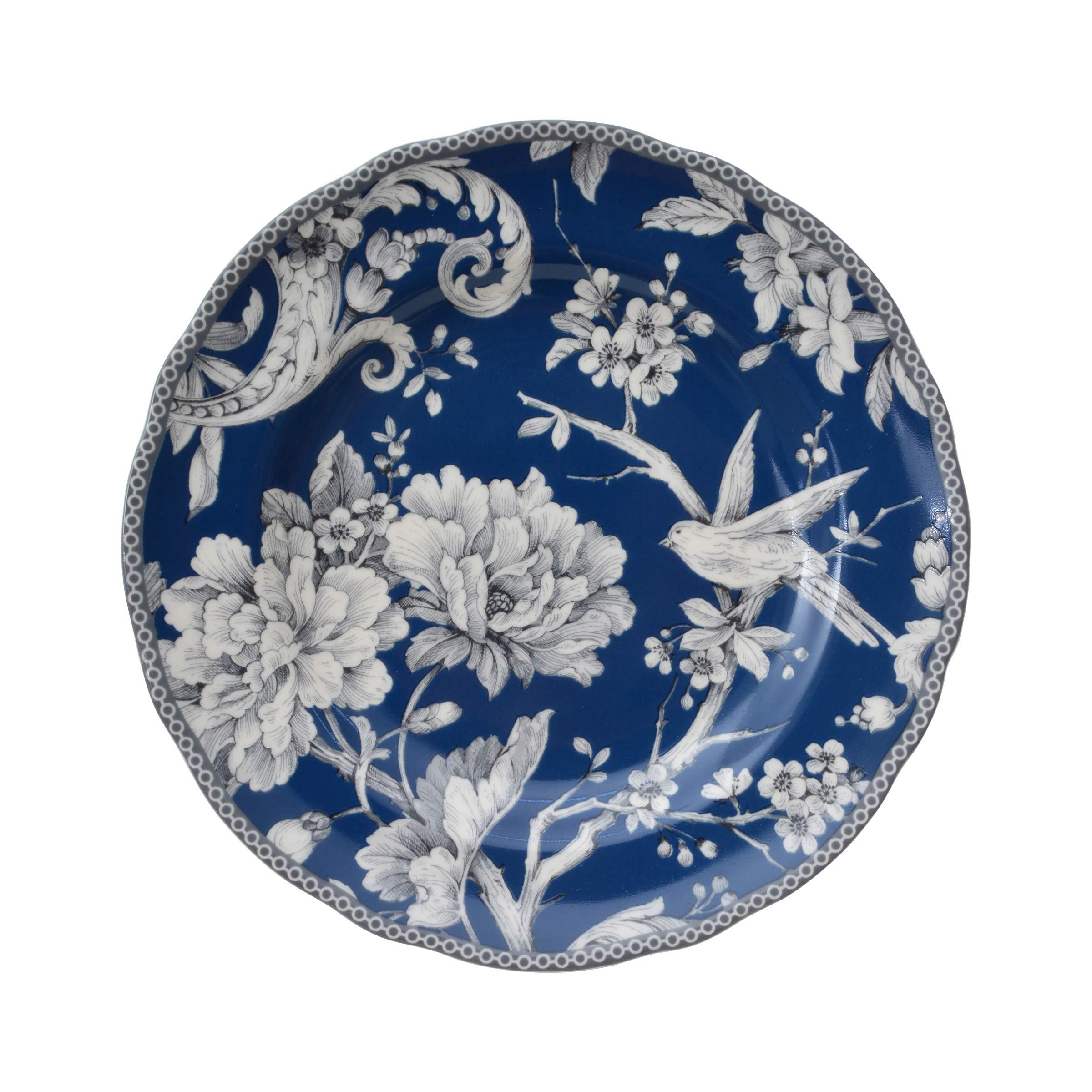 222 Fifth 222 Fifth Adelaide 16-Piece Dark Blue Porcelain Dinnerware Set Service for 4, Plate, Bowl & Mug Set, Bird & Floral Design, for Everyday Dining & Entertainment, Microwave & Dishwasher Safe