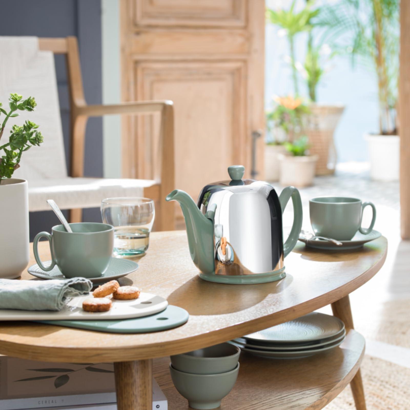 DEGRENNE Degrenne Salam Luxury French Tea Pot - Porcelain Teapot for Stovetop with Bronze Aluminum Cover, Ceramic Tea Kettle for Loose Tea, Removable Infuser, 6 Cup Capacity, 36oz - Black