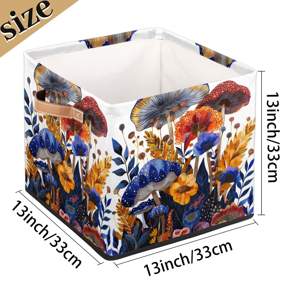 Tablerazzi Tablerazzi Mushroom Farmhouse Cube Storage Bin, 13 Inch Collapsible Fabric Storage Cube Bin, Foldable Cube Baskets for Shelf, Closet, Organizer