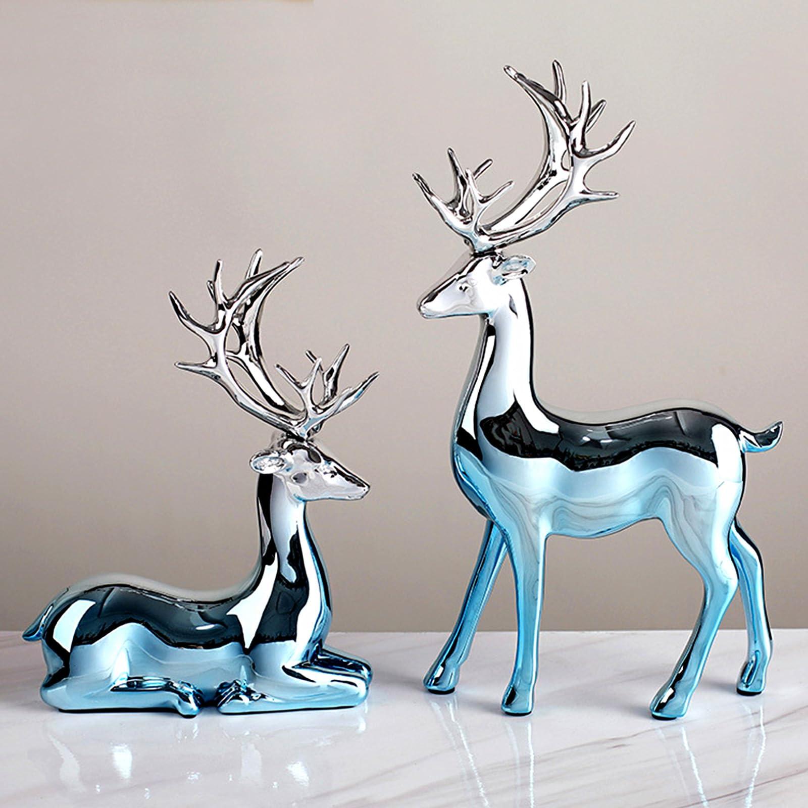 PODSI PODSI 2Pcs Rose Sika Statues Deer Couple Figures Reindeer Sculpture, Animal Figurines Elk Home Dcor, Desktop Art Figure, Collectible Crafts Decorations for Living Room Party (Rose)
