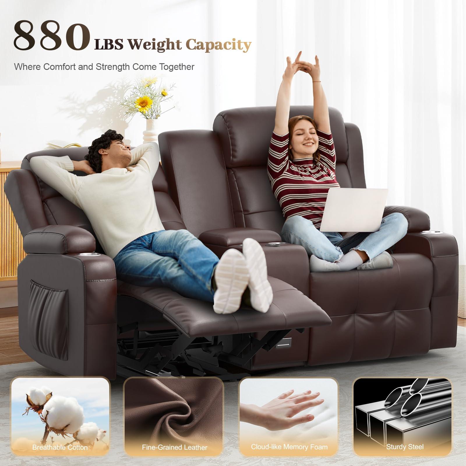 Aotolo Reclining Loveseat, Massage Loveseat Recliner Sofa Heavy Weight Capacity, RV Love Seat Chair Clearance with Console, USB, Type C Port, Storage, Cup Holders, Wall Hugger Couch for Living Room