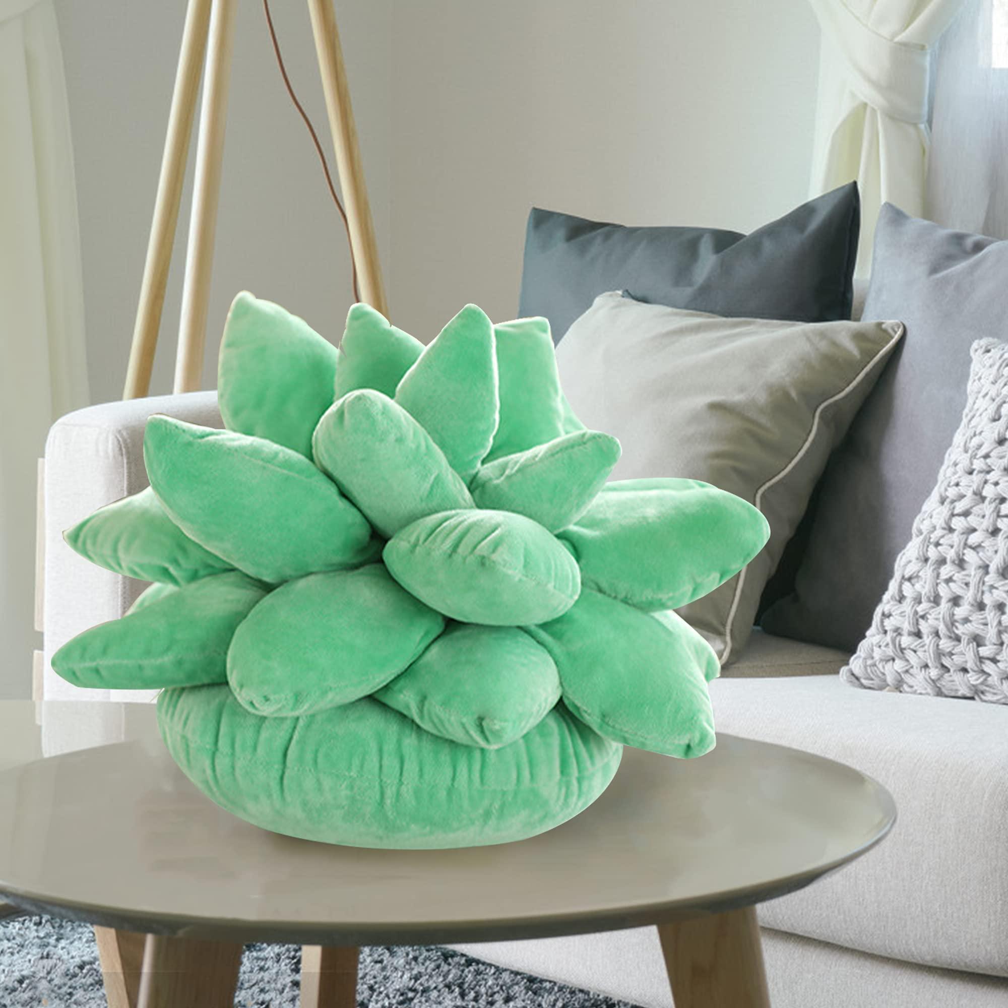 Cawevon 3D Succulents Cactus Pillow,Cute Pillows for Bedroom Aesthetic,10 Inch Lifelike Plush Stuffed Toys Soft Doll Creative Potted Flowers Pillow Chair Cushion Gift for Girls Kids (10 inches, Light Green)