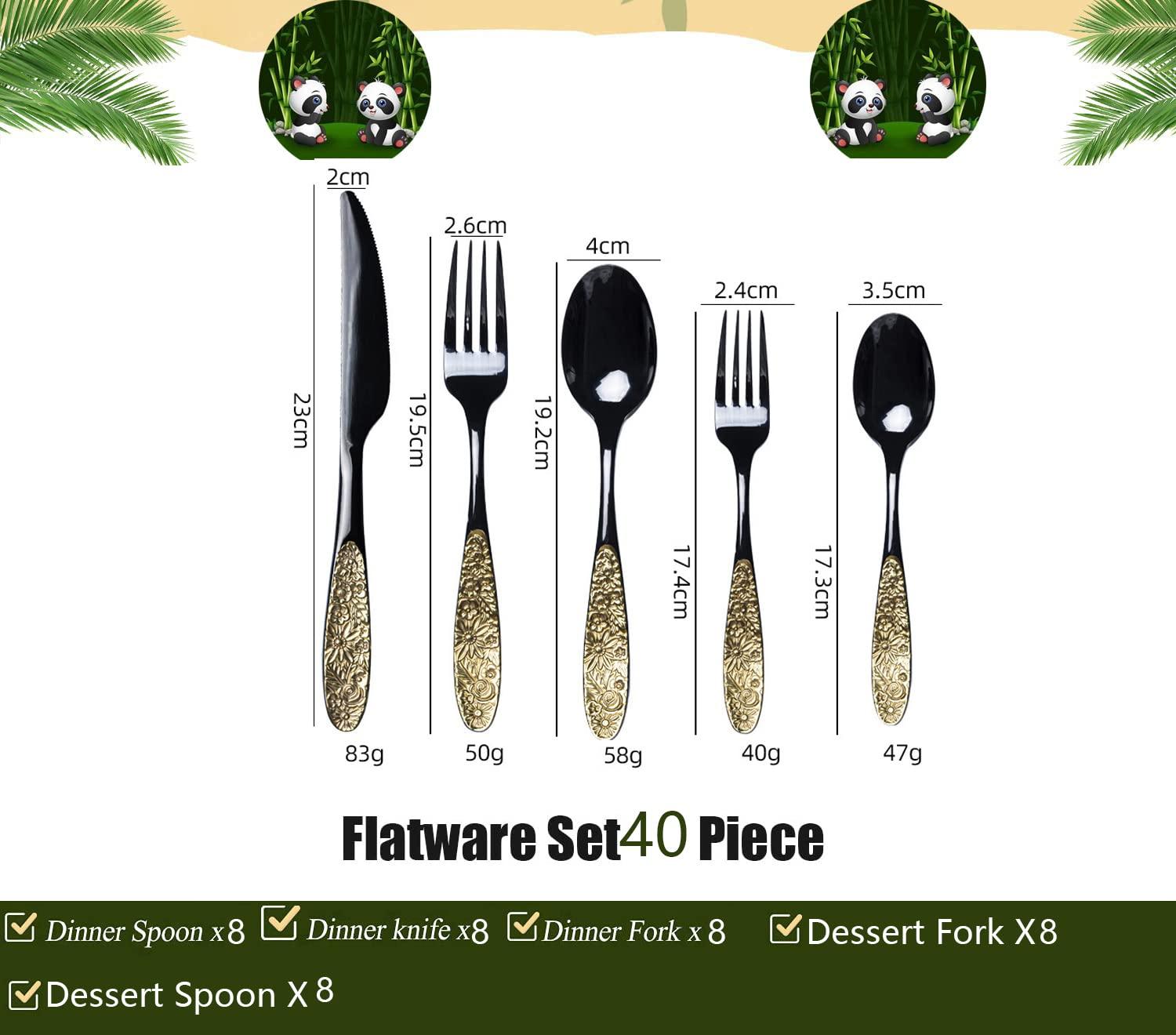 Thomaso Thomaso 40-piece Gold-Plated Silverware Flatware Cutlery Set,Sunflower Silverware Set,Gold Accent Flatware Set,18/0 Stainless Steel Flatware Cutlery Set,Black Gold Fork and Spoons Silverware Set for 8