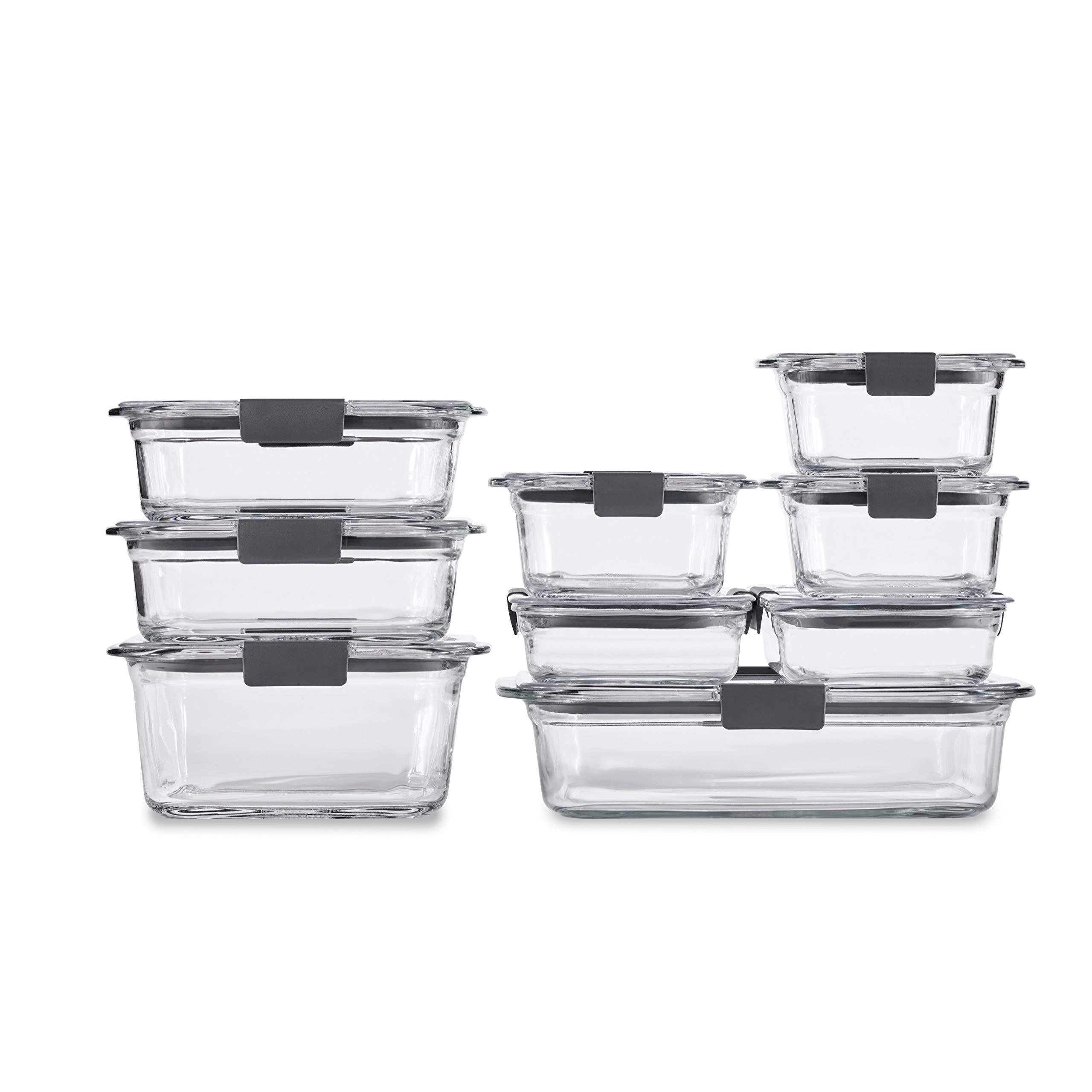 Rubbermaid Rubbermaid Brilliance Glass Storage Set of 9 Food Containers with Lids (18 Pieces Total), Set, Assorted, Clear & Brilliance Glass Storage 4.7-Cup Food Containers with Lids, Clear (Pack of 3)