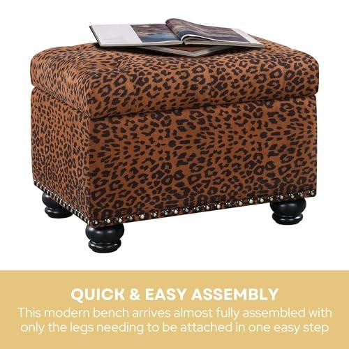 Convenience Concepts Convenience Concepts Designs4Comfort 5th Avenue Upholstered Storage Ottoman 24\" - Contemporary Foot Stool and Seat with Hinged Lid for Living Room, Dining Room, Office, Den, Forest Leopard Print Fabric