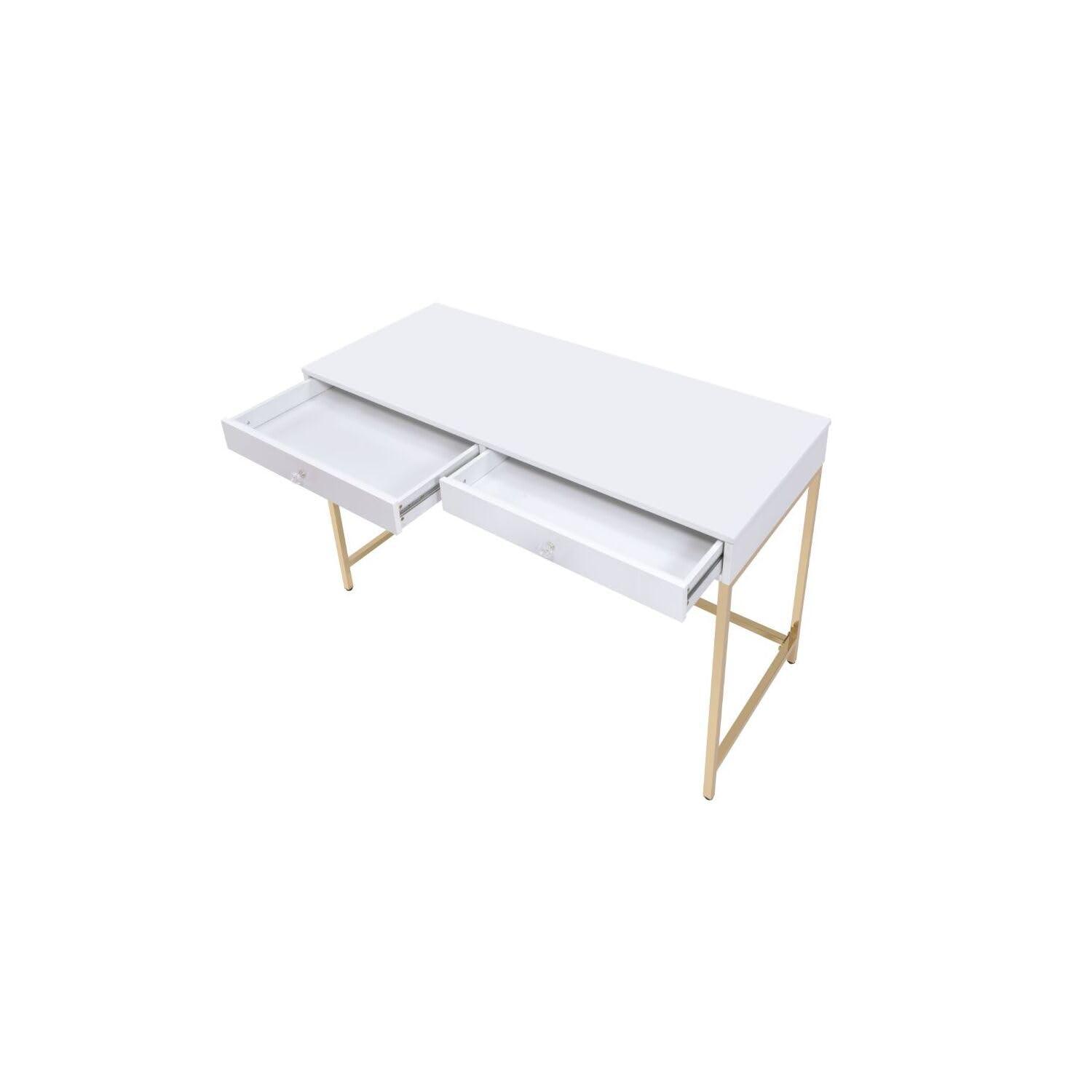 Acme Acme Ottey Desk in White High Gloss and Gold