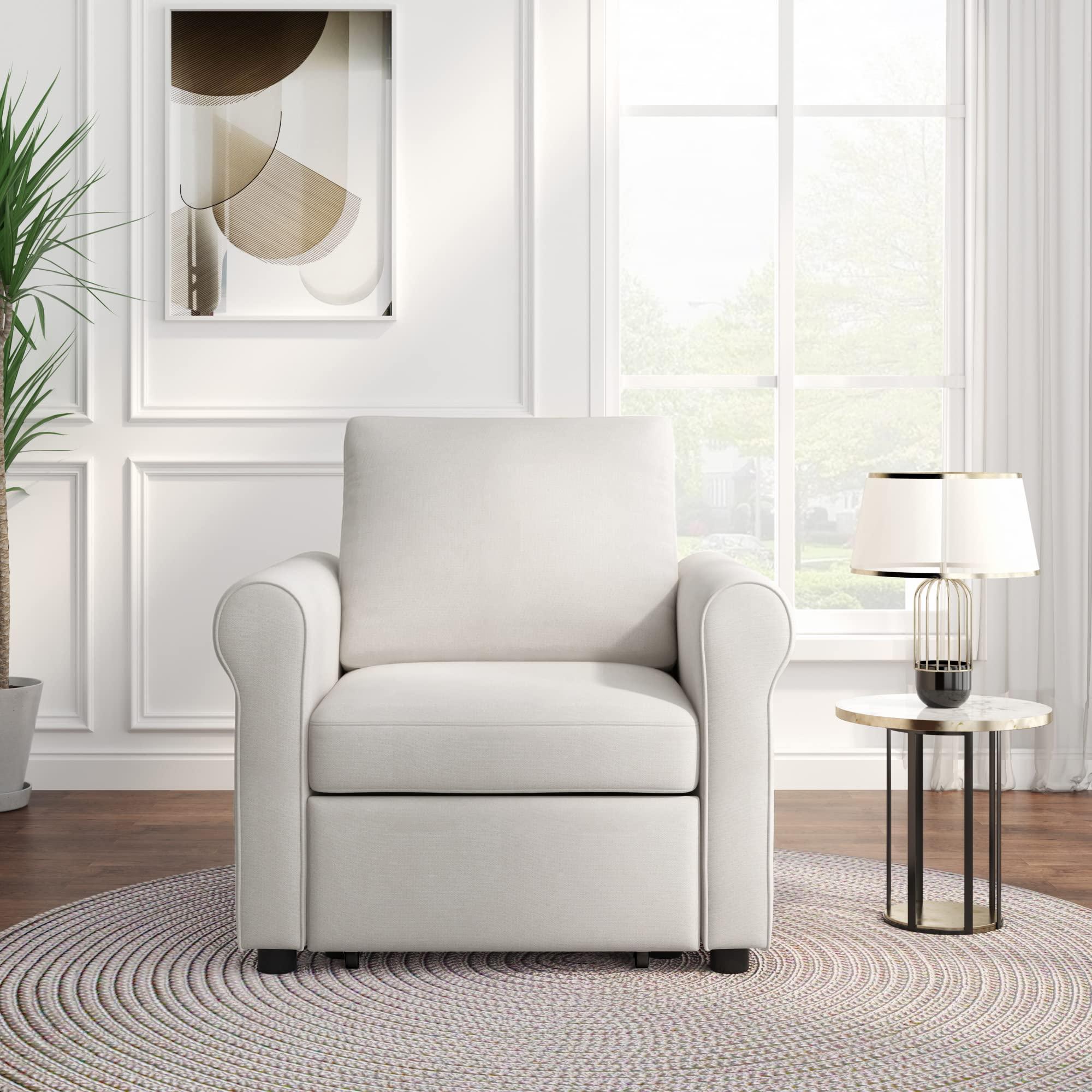 Brabrety Modern 3-in-1 Sofa Bed Chair,Convertible Sleeper Chair Bed with Adjust Backrest,Lounger Chair for Small Space Living Room Apartment (Beige@Adjust Backrest)