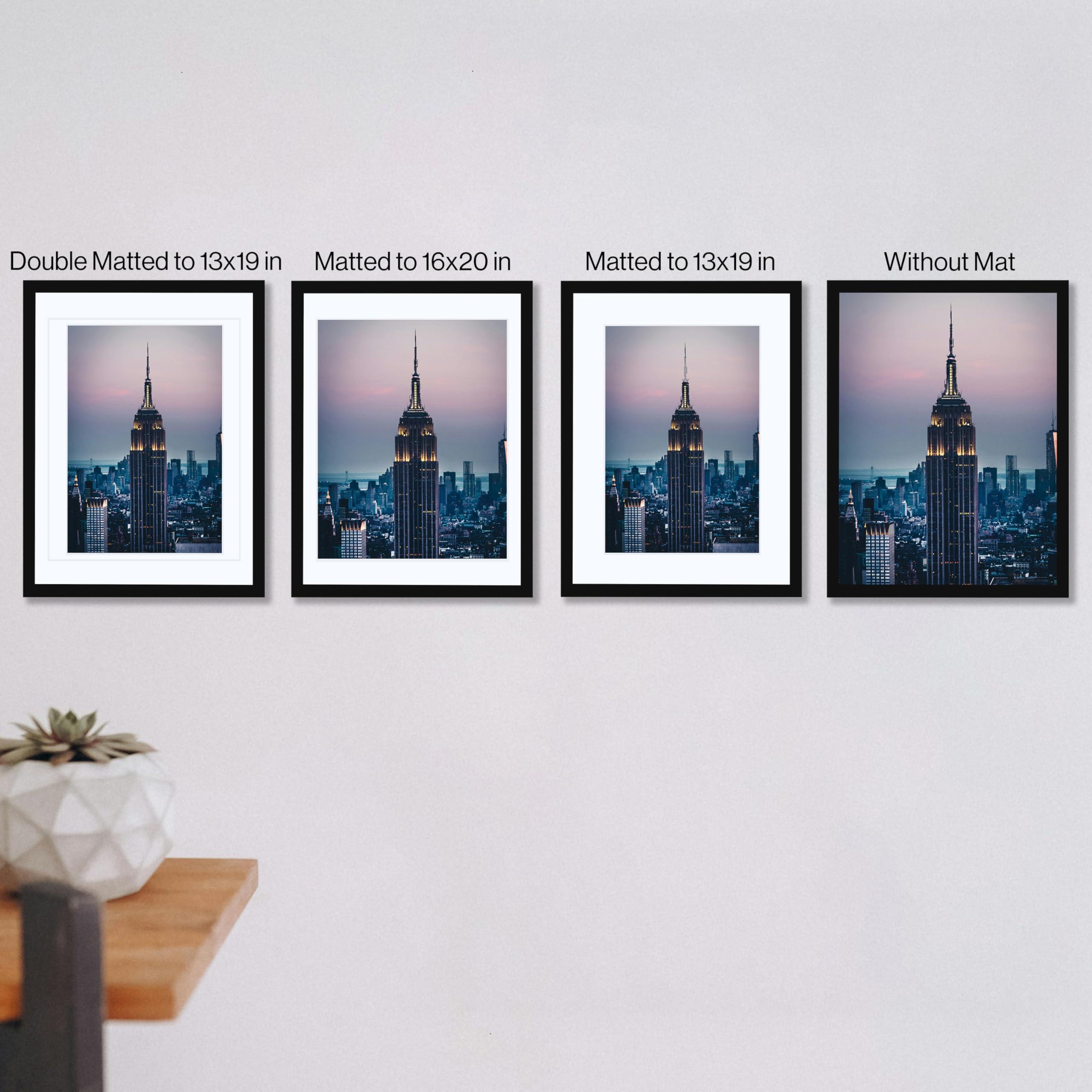 Frame Amo Frame Amo 18x24 Black Solid Wood Poster Frame, White Multi Mat for 13x19 and 16x20 Image, 1 inch Wide, Acrylic Front