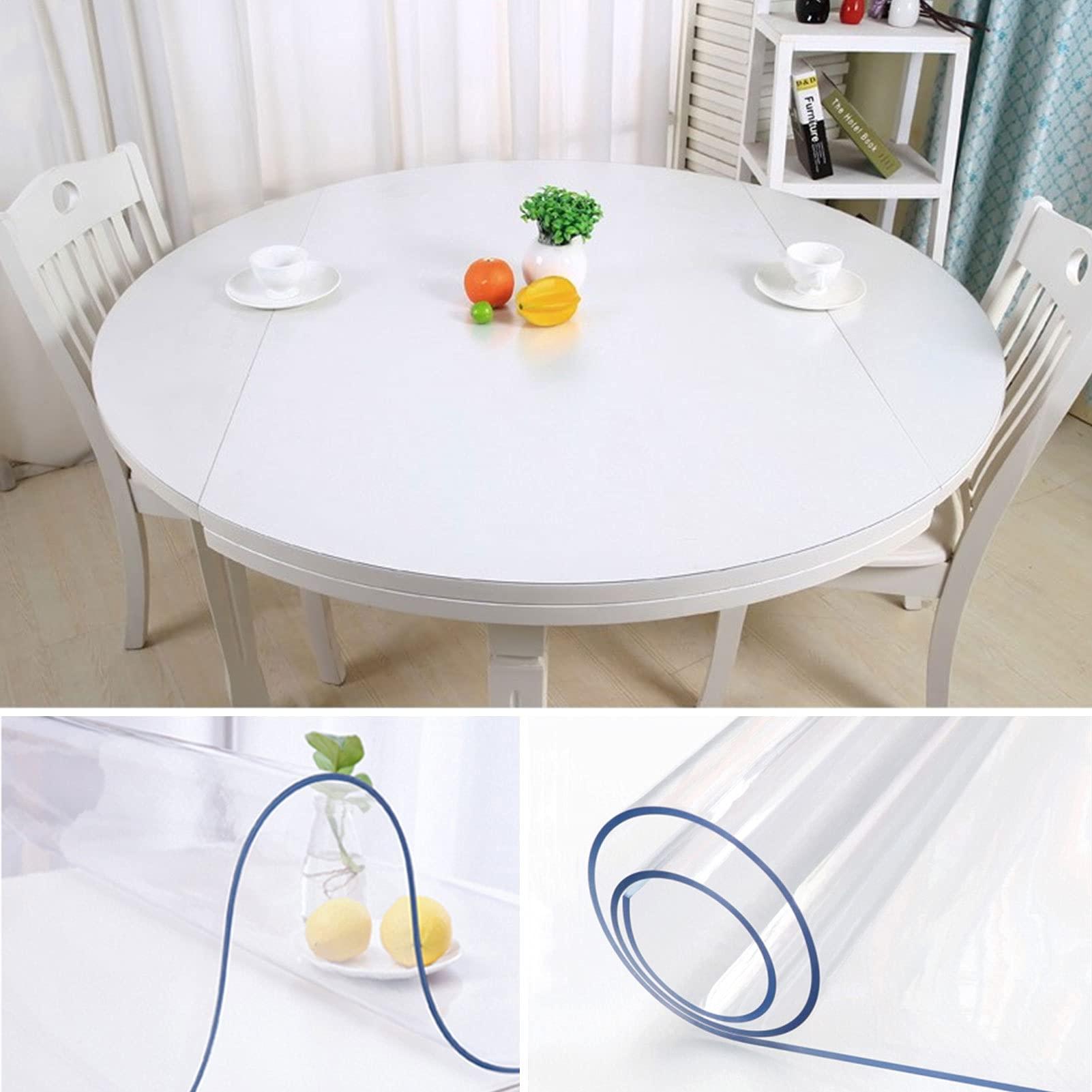 DTDMY Table Cloths for Round Tables, Plastic Tablecloth for Dinning Table, Clear Plastic Transparent Table Pad Protector Water Proof, Family Party Holidays, Table Covers, Covers for Dining Table
