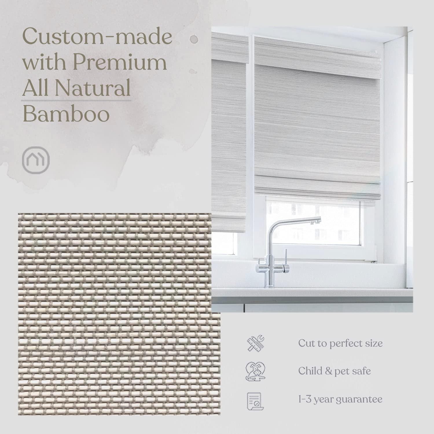 Mood MOOD Custom Bamboo Shades | Woven | Cordless Bamboo Roman Shades for Windows and Doors (Natural Woven) | Woven Sand (Sheer) | 28" W x 24" H