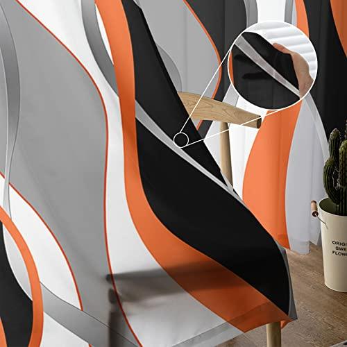 PIEPLE Orange Black Grey Sheer Curtains 108 Inch Length 2 Panels Set for Living Room/Bedroom, Modern White Moire Geometric Abstract Art Curtain Sheers Drapes Rod Pocket Curtains Window Treatment Set 52x108x2
