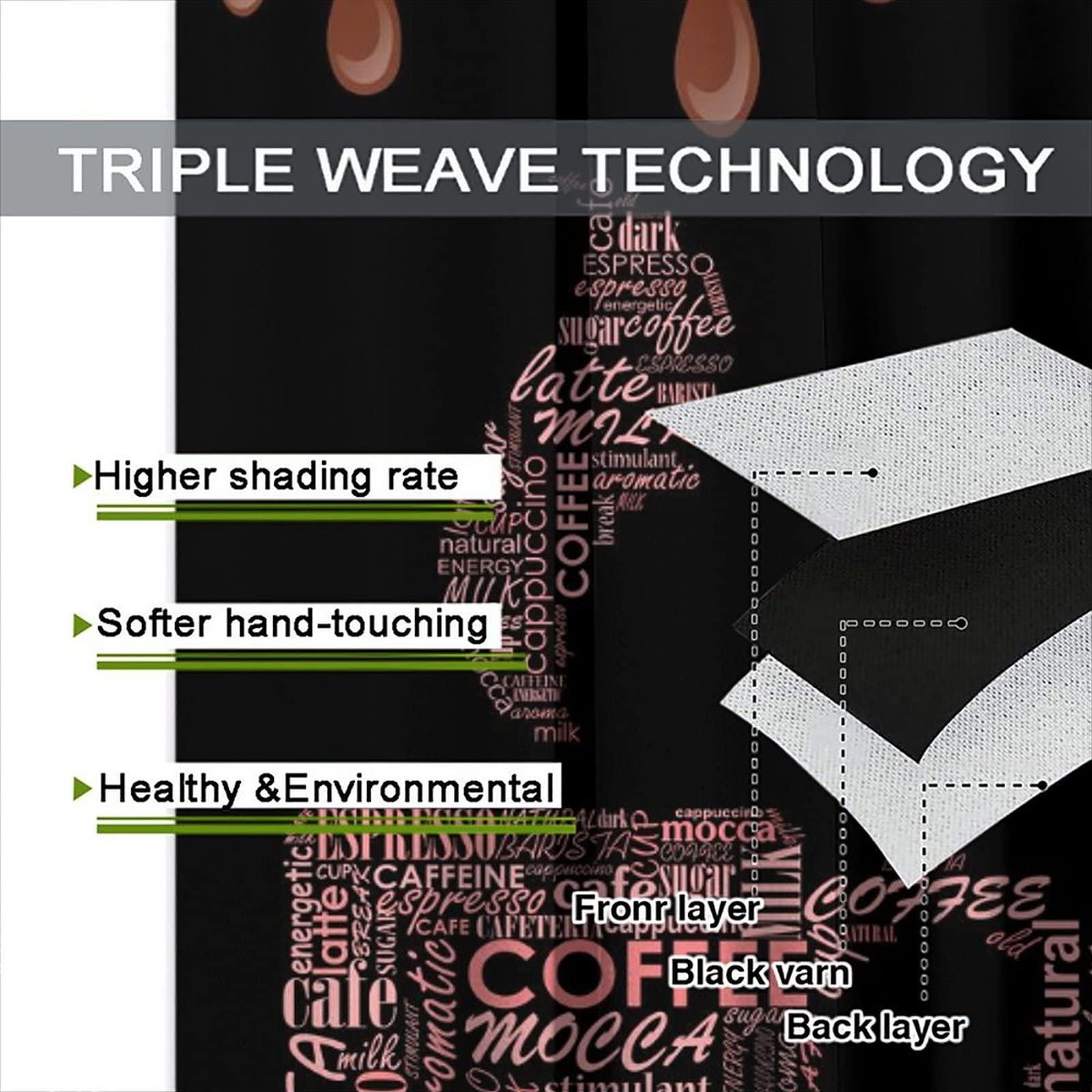 SENRUEGT Coffee Themed Curtains, Chocolate Coffee Cups Retro Living Room Kitchen Cafe Window Treatments Drapes 72x63in