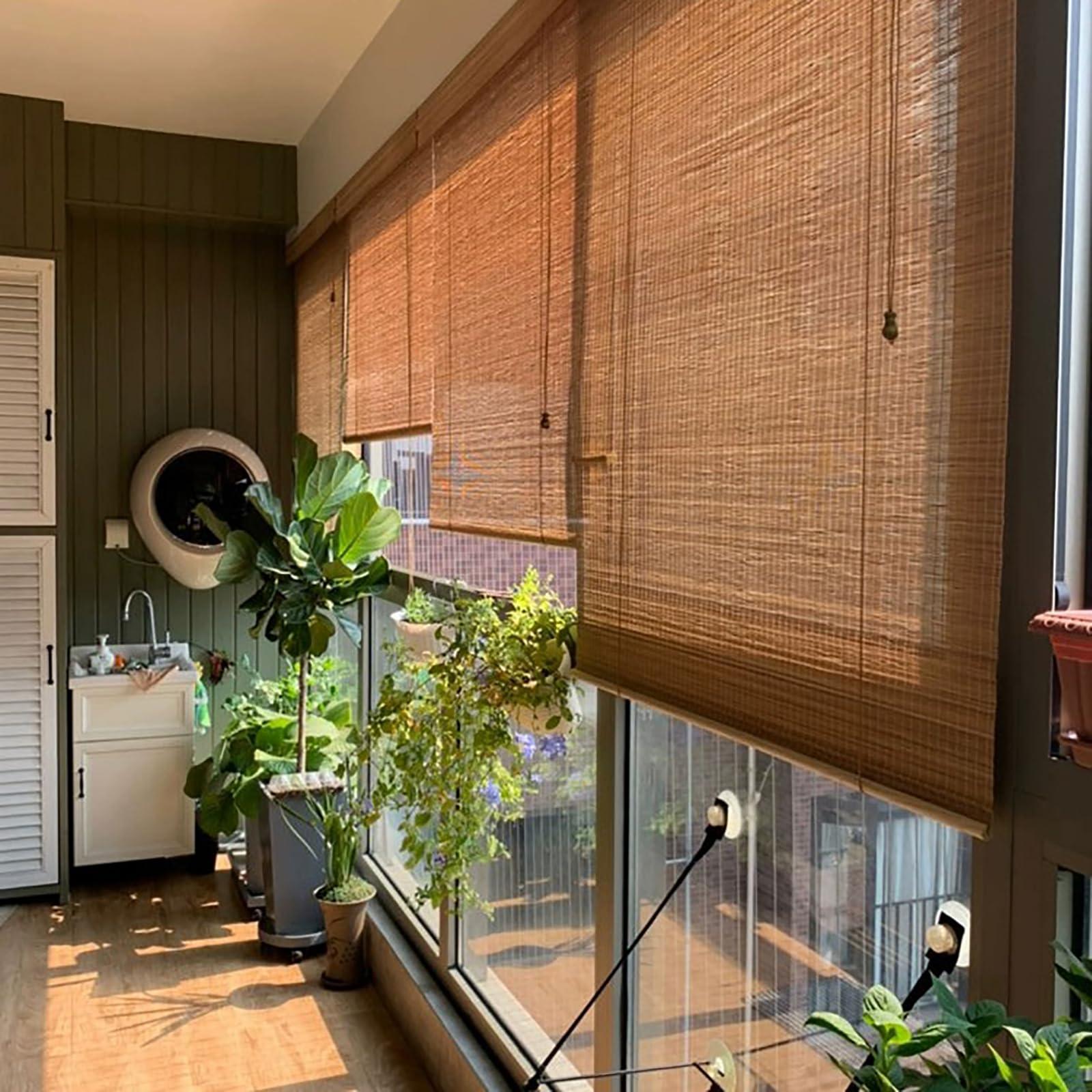 APCHJOJ Bamboo Blinds, Bamboo Roller Blinds for Windows, Light Filtering Hanging Blinds, Privacy Screens, Bamboo Blinds for Patio Indoor/Outdoor Porch
