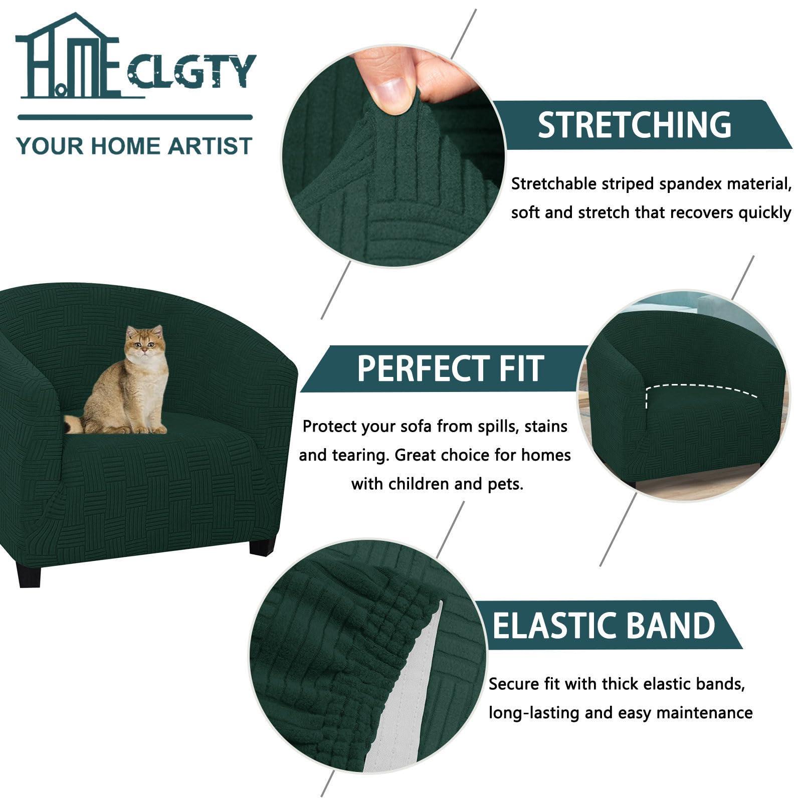 CLGTY CLGTY Club Chair Slipcover, Stretch Spandex Barrel Chair Cover Round Tub Chair Covers Non Slip Armchair Covers with Elastic Bottom for Living Room Bar Counter-Dark Green-1 Piece