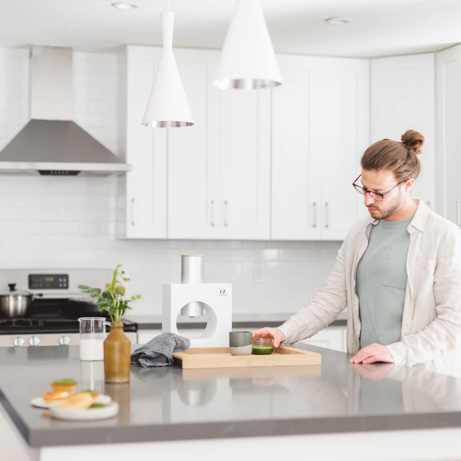 Cuzen Matcha Cuzen Matcha Maker Starter Kit, an Innovative At-home Matcha Machine that Produces Freshly Ground Matcha from Organic Shade-grown Japanese Tea Leaves (White)